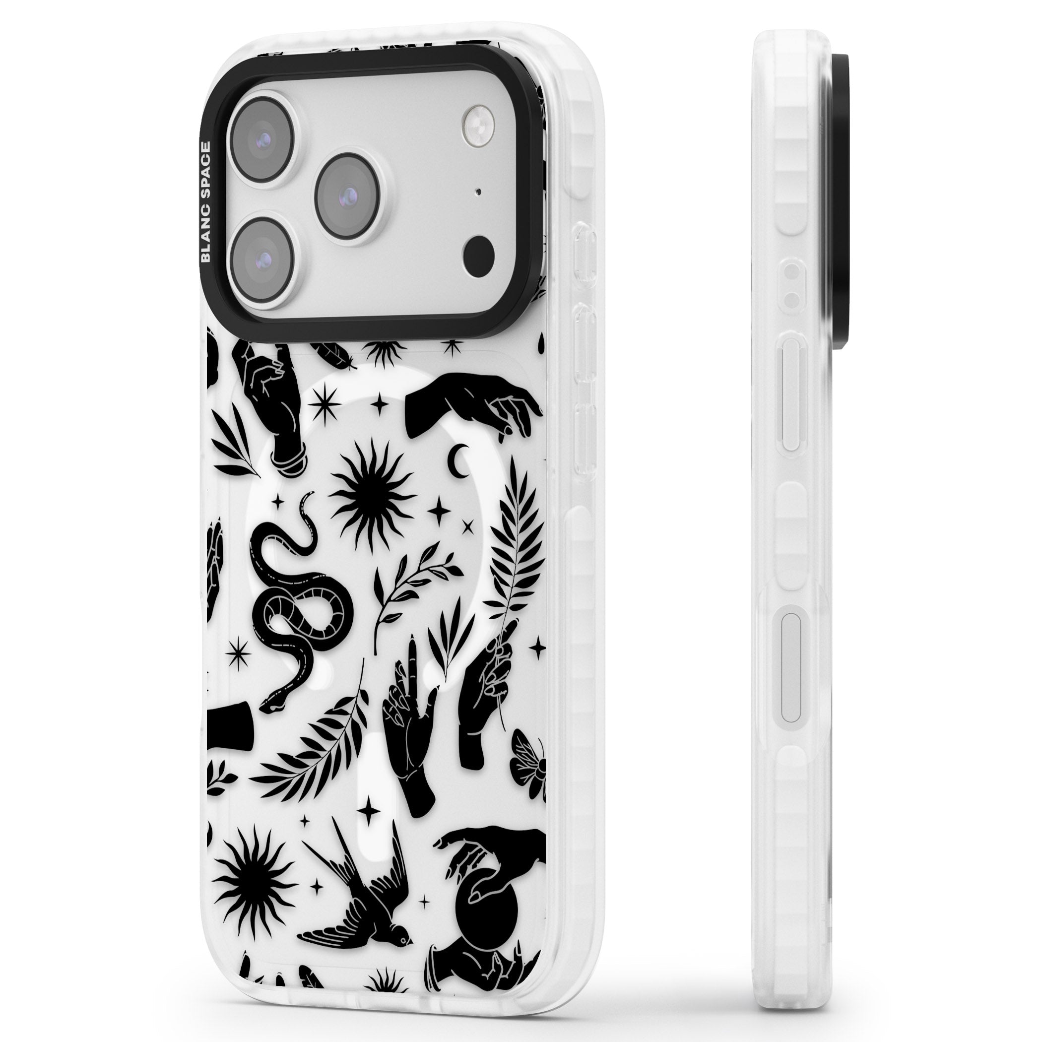 Celestial Pattern (Black) iPhone 17 Pro Impact Pro Clear Phone Case Side Profile