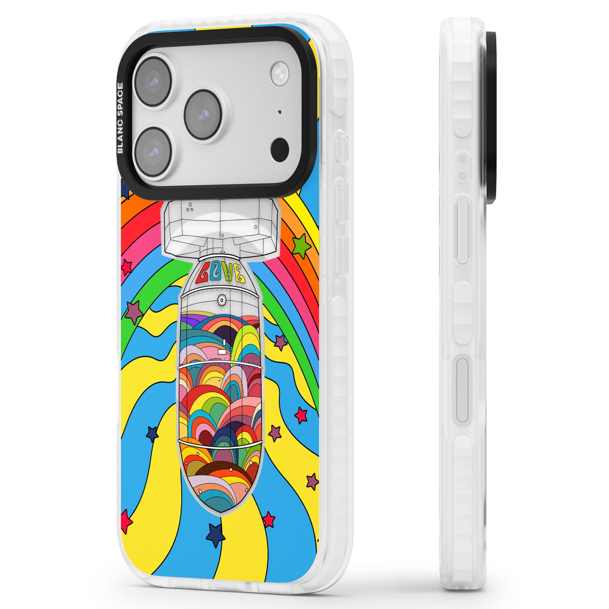 Love Bomb iPhone 17 Pro Impact Pro Clear Phone Case Side Profile