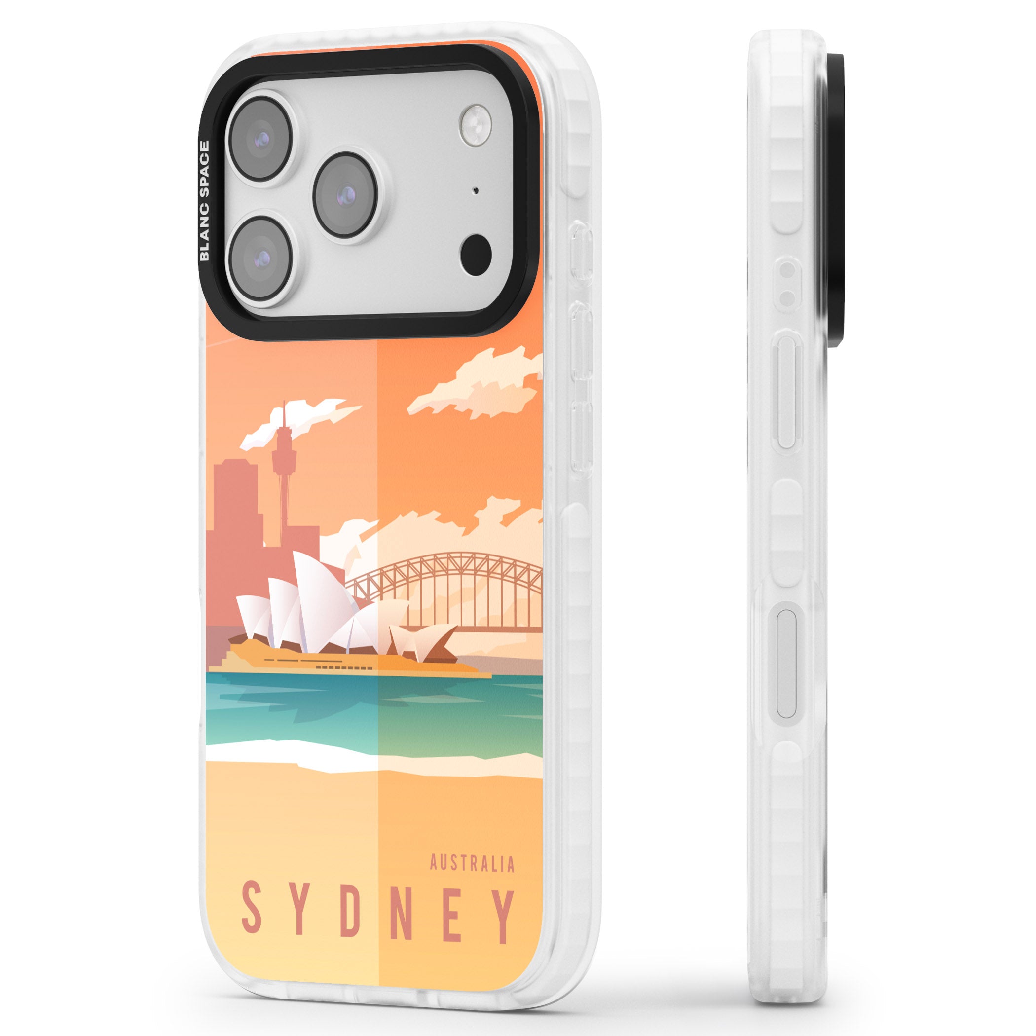 Vintage Travel Poster Sydney iPhone 17 Pro Impact Pro Clear Phone Case Side Profile