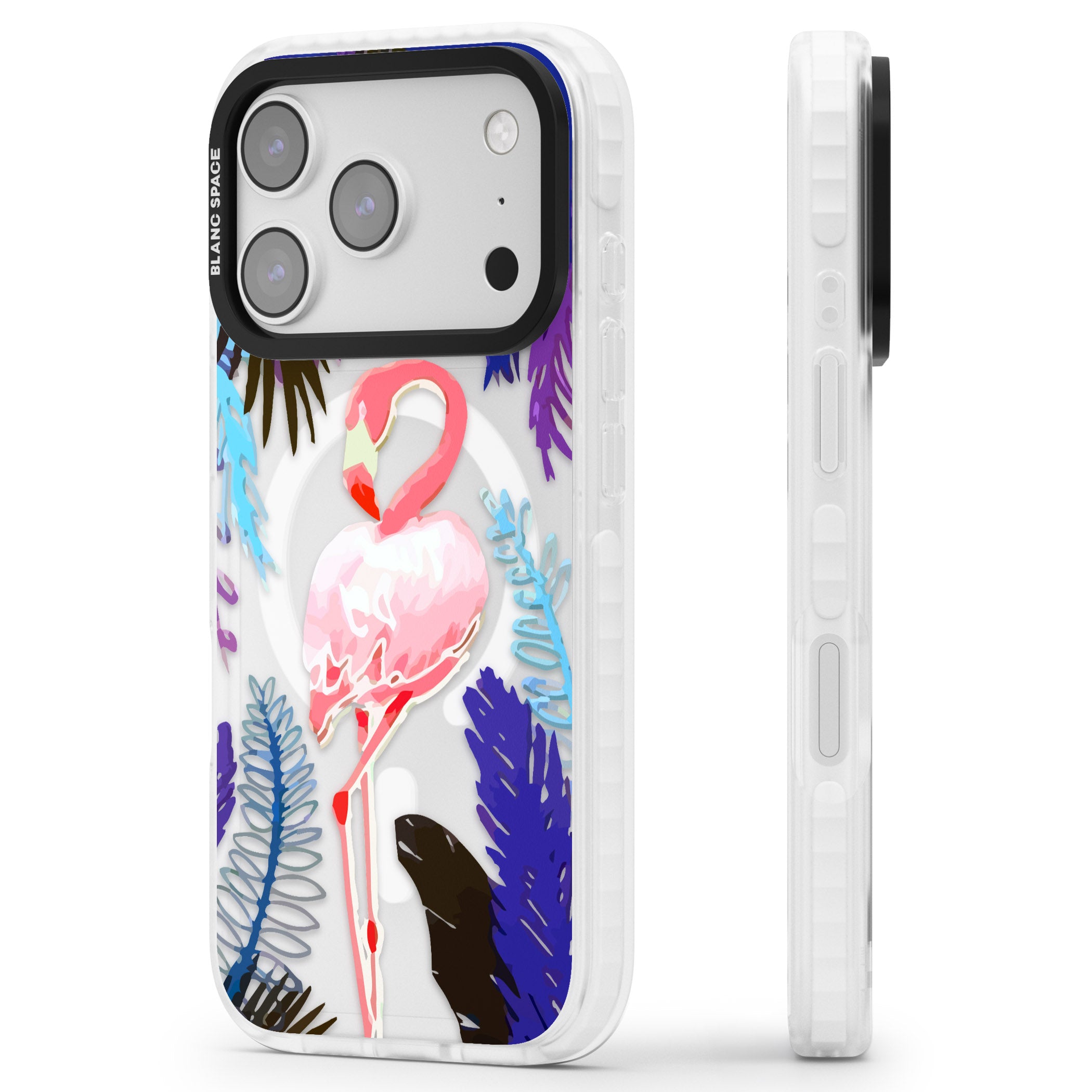 Tropical Flamingo iPhone 17 Pro Impact Pro Clear Phone Case Side Profile