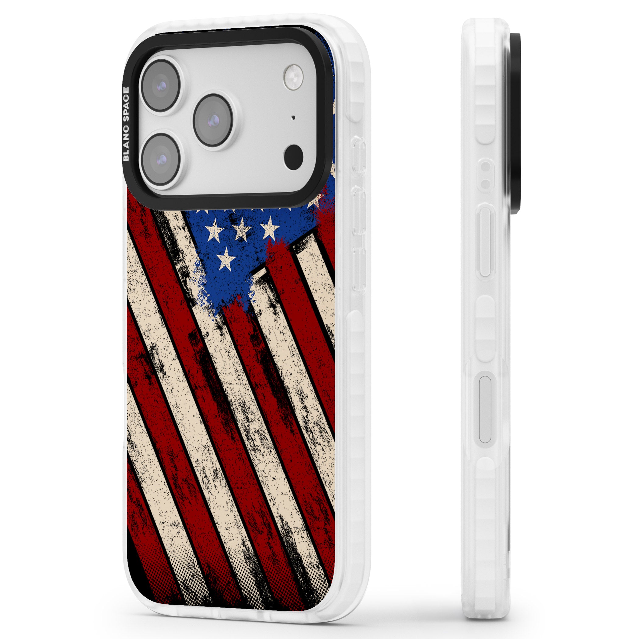 Distressed Us Flag iPhone 17 Pro Impact Pro Clear Phone Case Side Profile