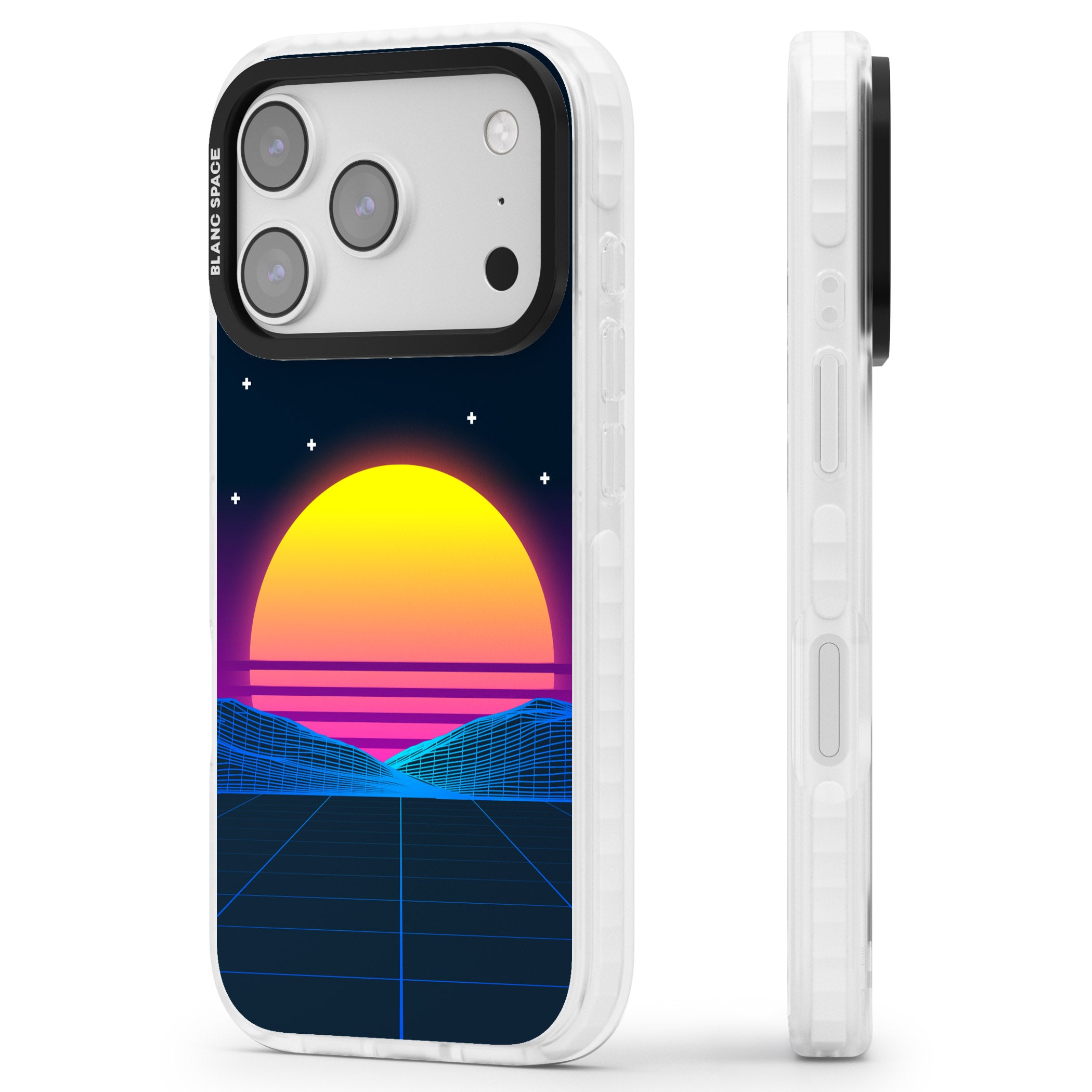 Retro Sunset Vaporwave iPhone 17 Pro Impact Pro Clear Phone Case Side Profile