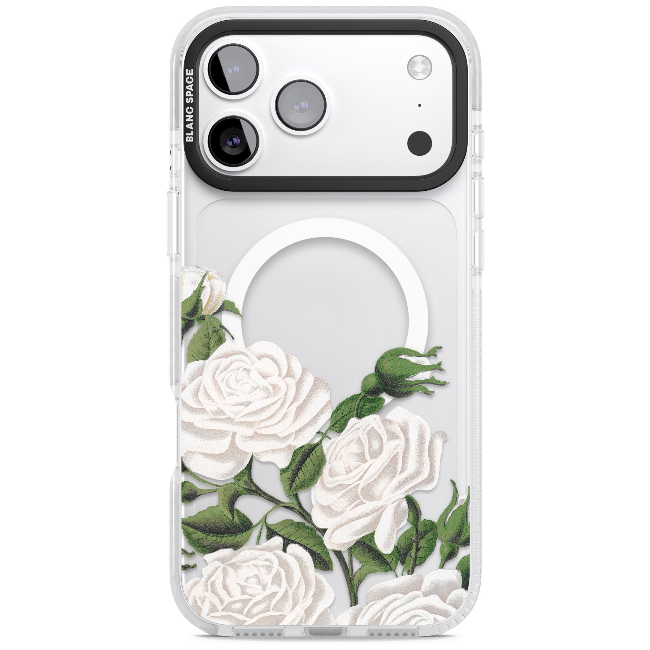 White Vintage Painted Flowers iPhone 17 Pro Impact Pro Clear Phone Case