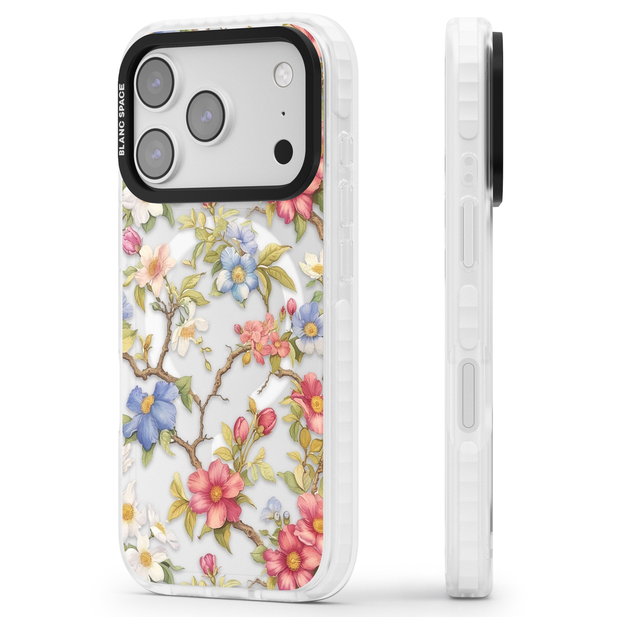 Vintage Vines & Flowers iPhone 17 Pro Impact Pro Clear Phone Case Side Profile