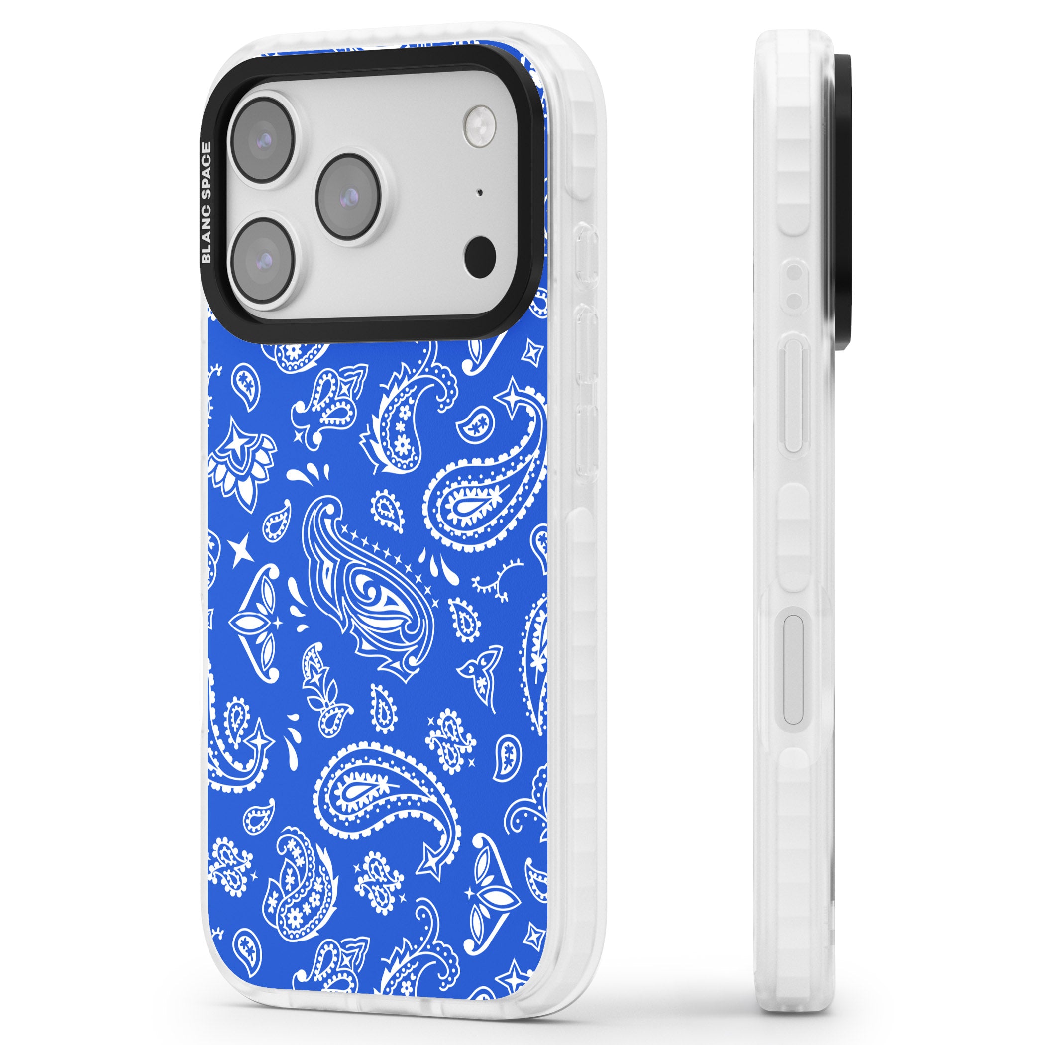 Blue Bandana iPhone 17 Pro Impact Pro Clear Phone Case Side Profile