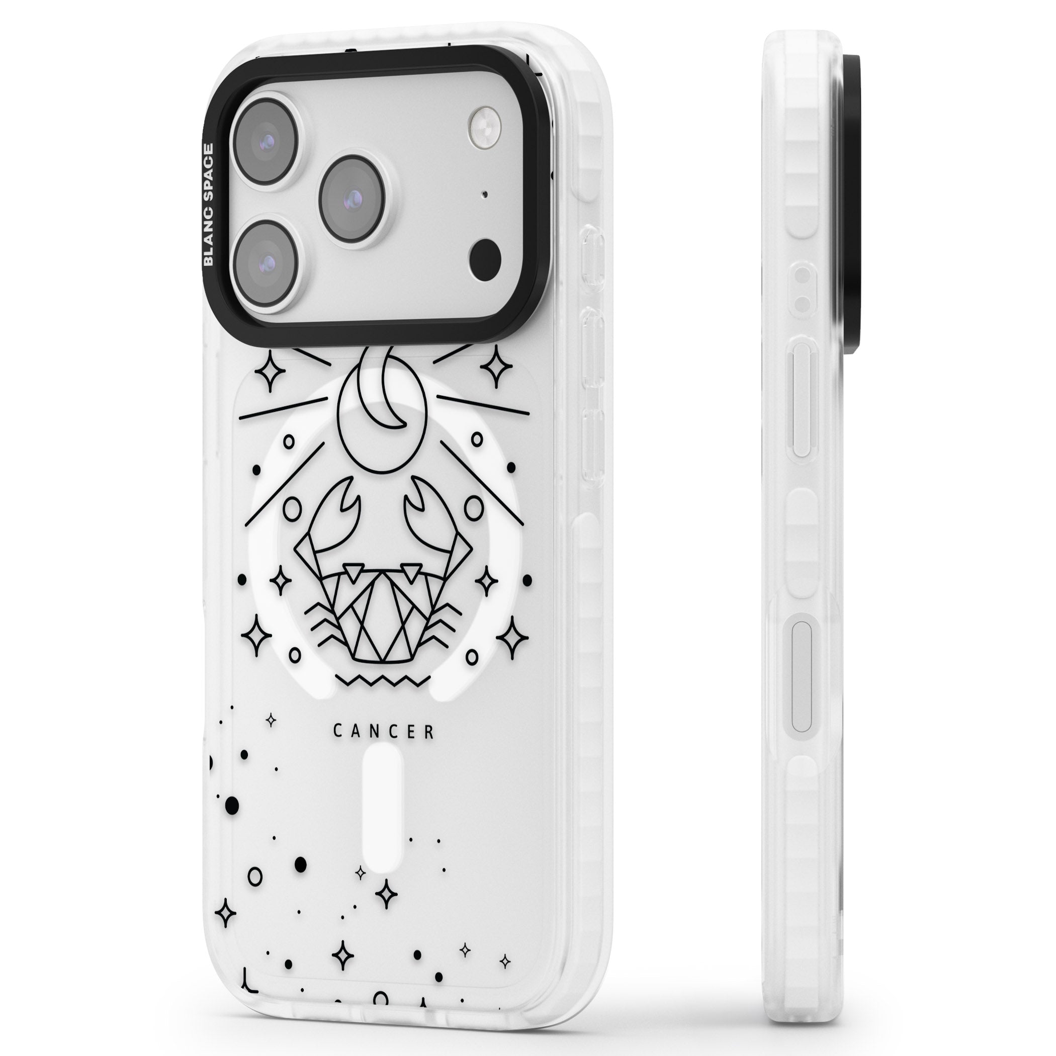 Zodiac Cancer Moon iPhone 17 Pro Impact Pro Clear Phone Case Side Profile