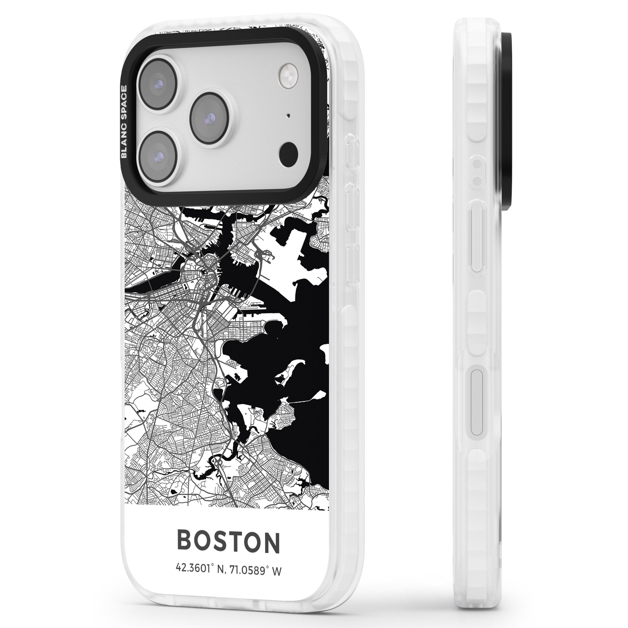 Boston Map iPhone 17 Pro Impact Clear Phone Case Side Profile