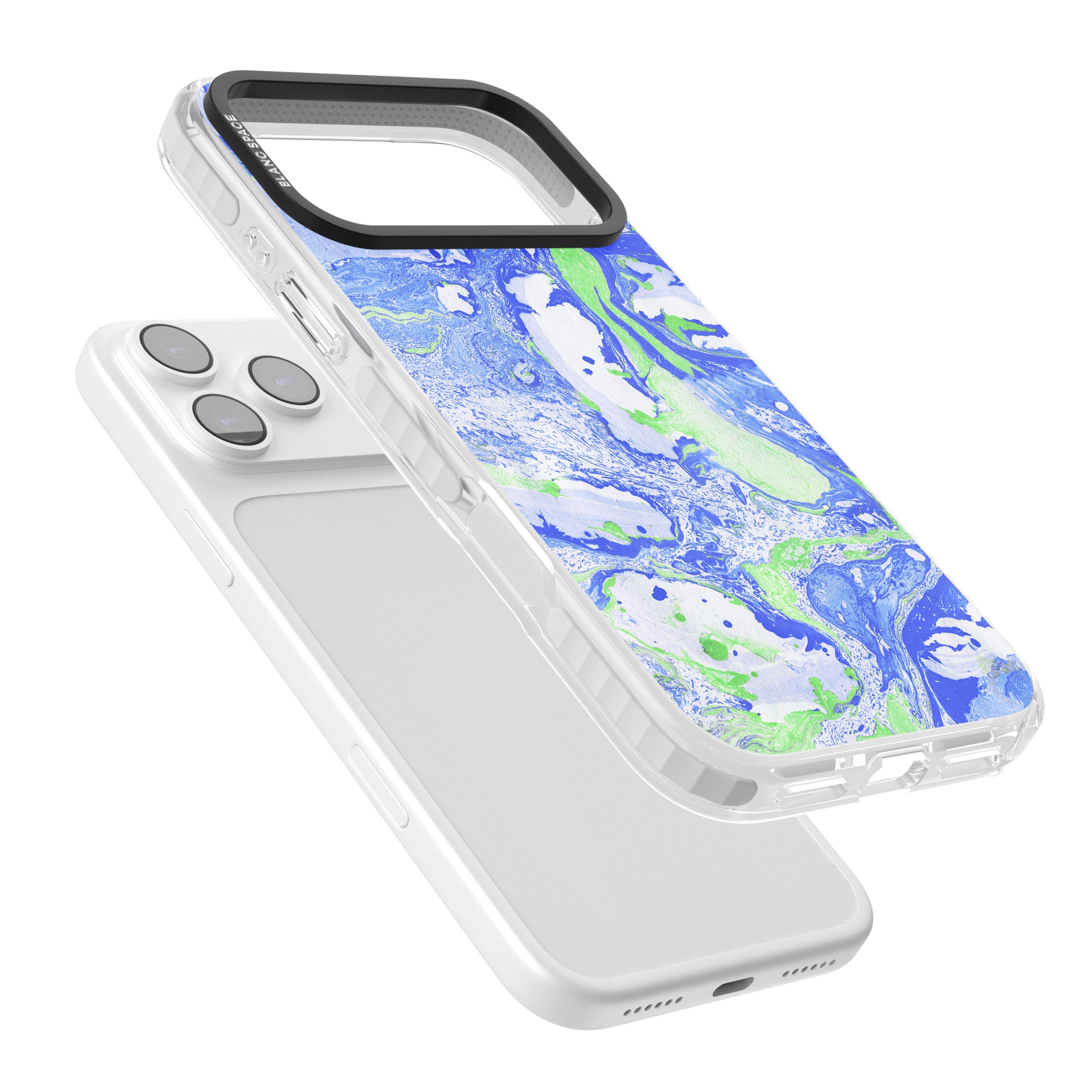 Dark Blue & Green Marbled Paper Pattern iPhone 17 Pro Impact Clear Phone Case Colours