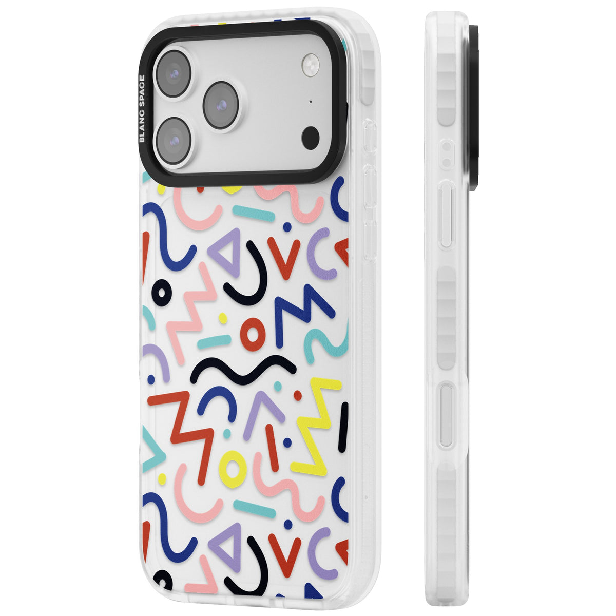 Memphis Retro Pattern iPhone 17 Pro Max Impact Clear Phone Case side