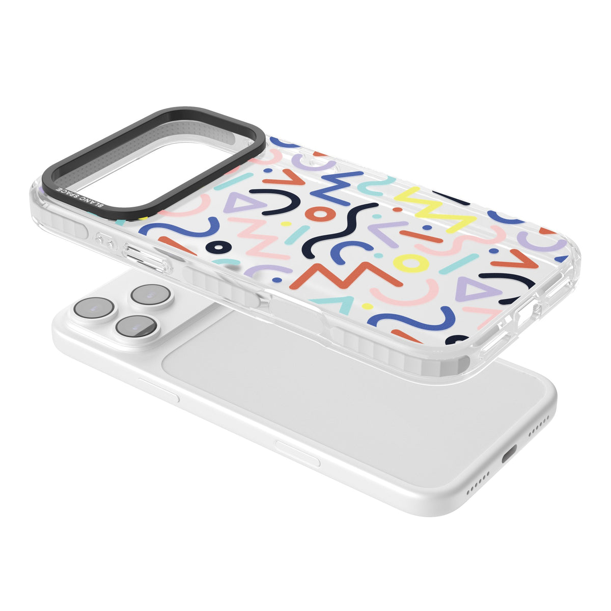 Memphis Retro Pattern iPhone 17 Pro Max Impact Clear Phone Case angled