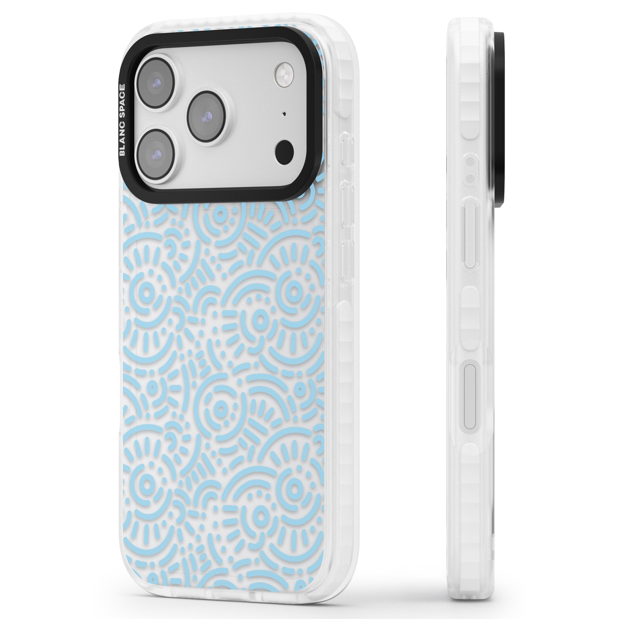 Light Blue Retro Pattern iPhone 17 Pro Impact Clear Phone Case Side Profile