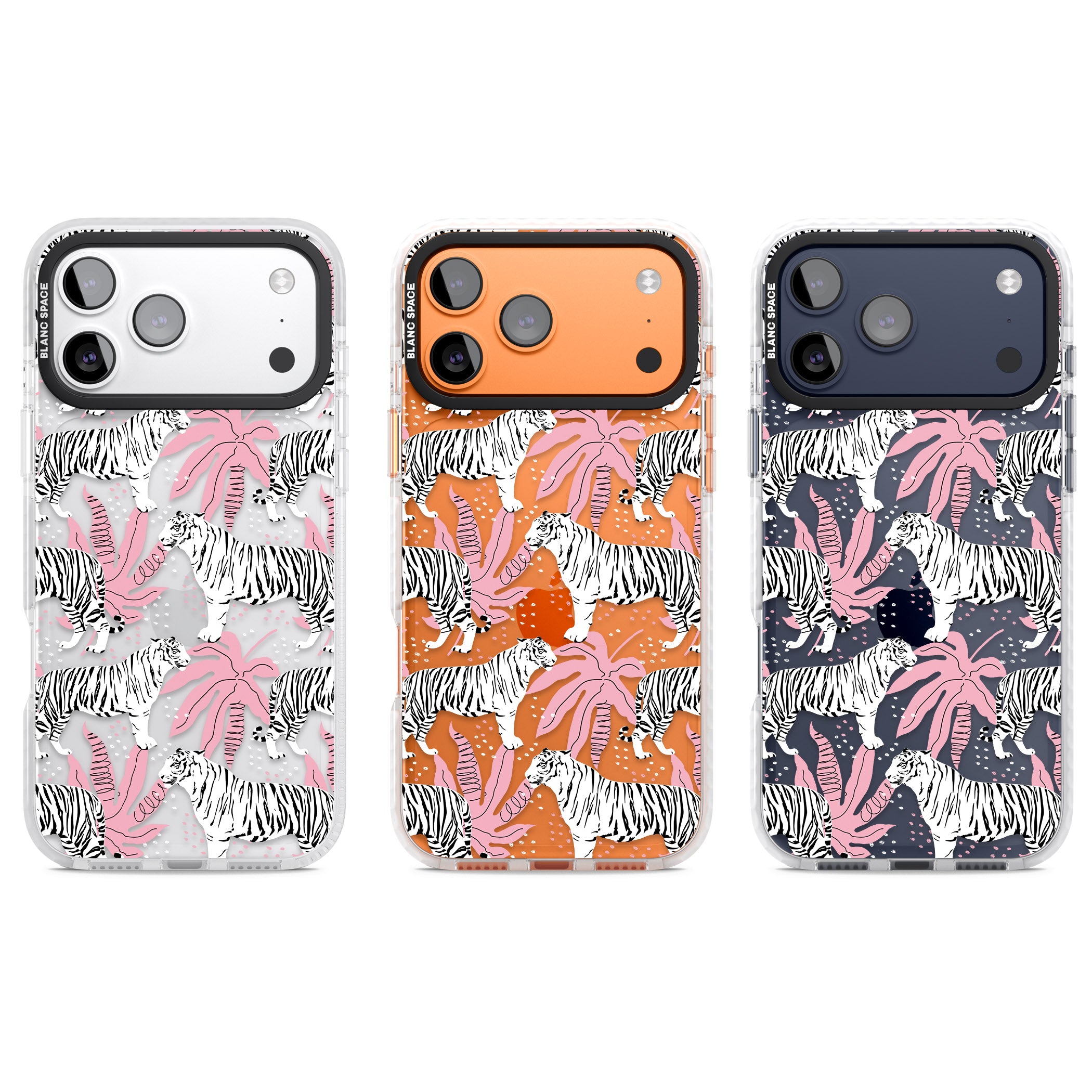 Pink & White Tropical Tigers iPhone 17 Pro Impact Clear Phone Case APT Impact Protection