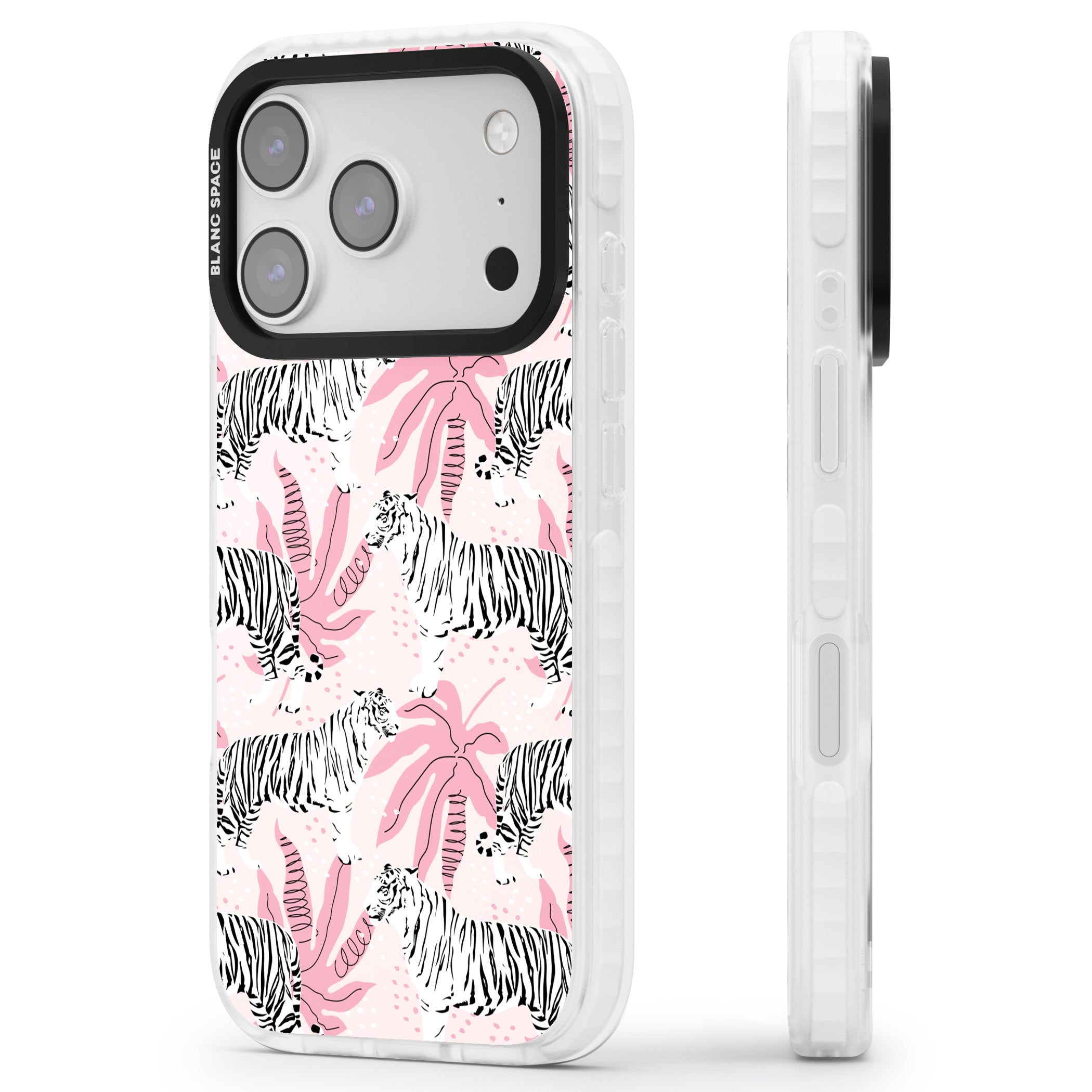 Pink Tiger Palm iPhone 17 Pro Impact Clear Phone Case Side Profile