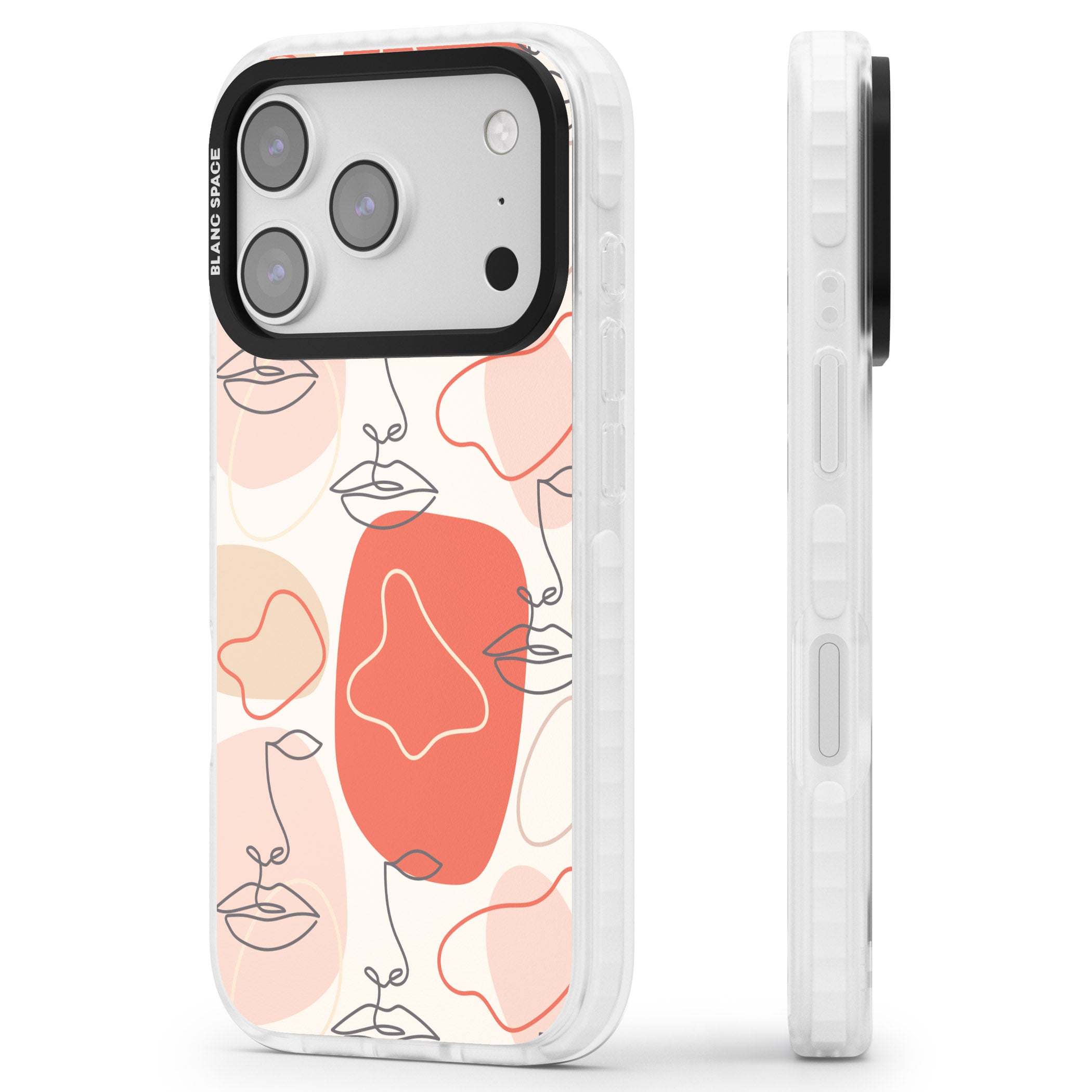 Abstract Face Line Art iPhone 17 Pro Impact Clear Phone Case Side Profile