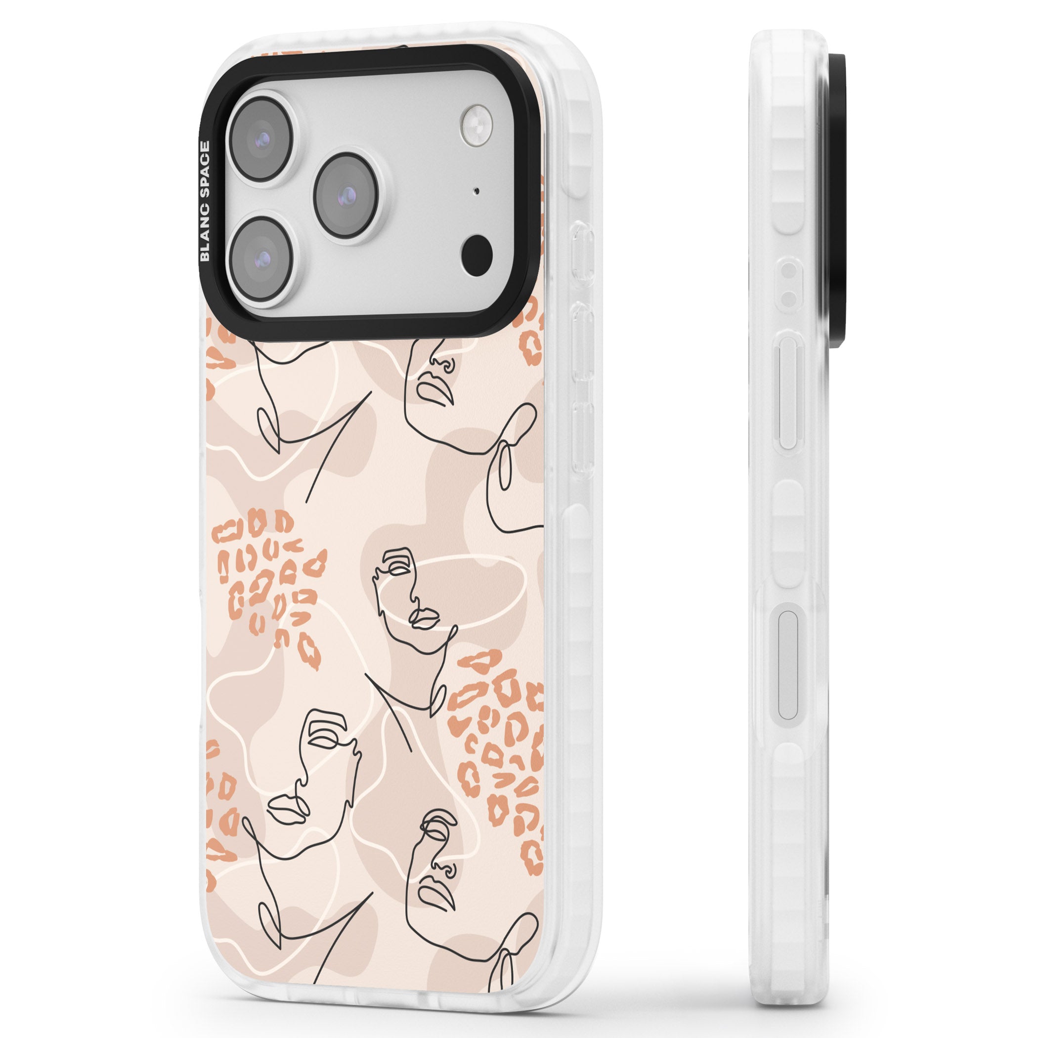 Abstract Faces Leopard iPhone 17 Pro Impact Clear Phone Case Side Profile