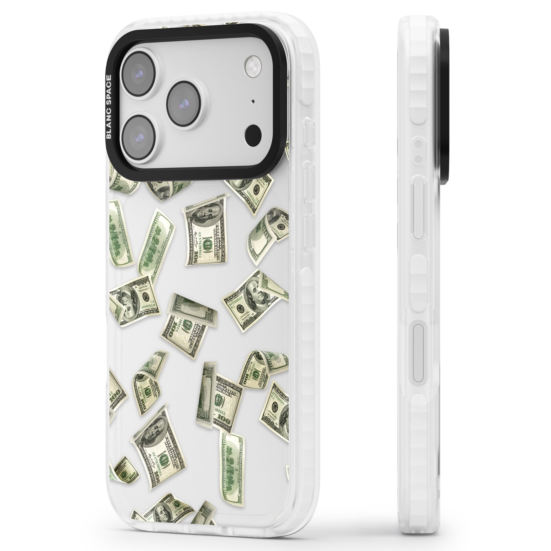 Falling Cash iPhone 17 Pro Impact Clear Phone Case Side Profile
