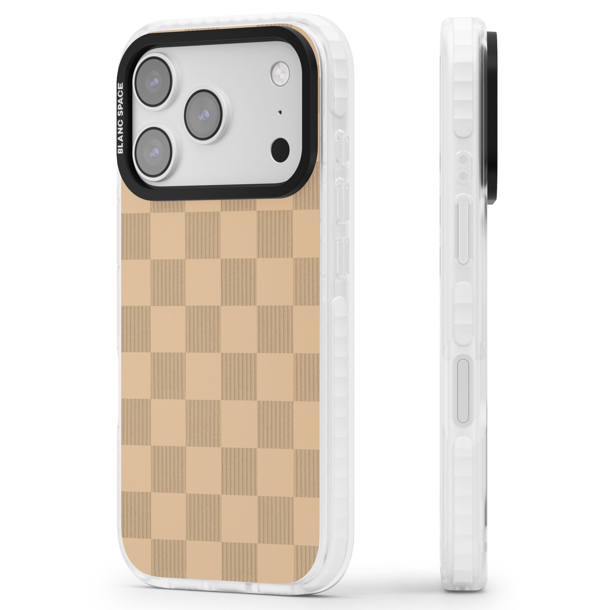 Beige Checkered iPhone 17 Pro Impact Clear Phone Case Side Profile