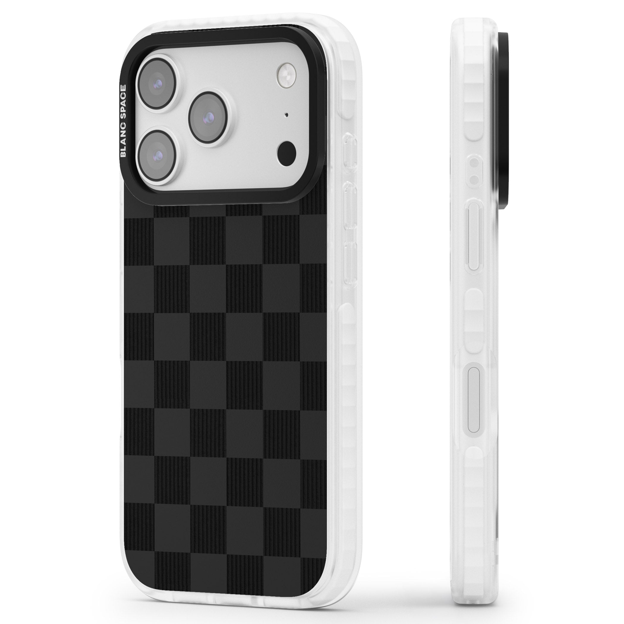 Black Checkered iPhone 17 Pro Impact Clear Phone Case Side Profile
