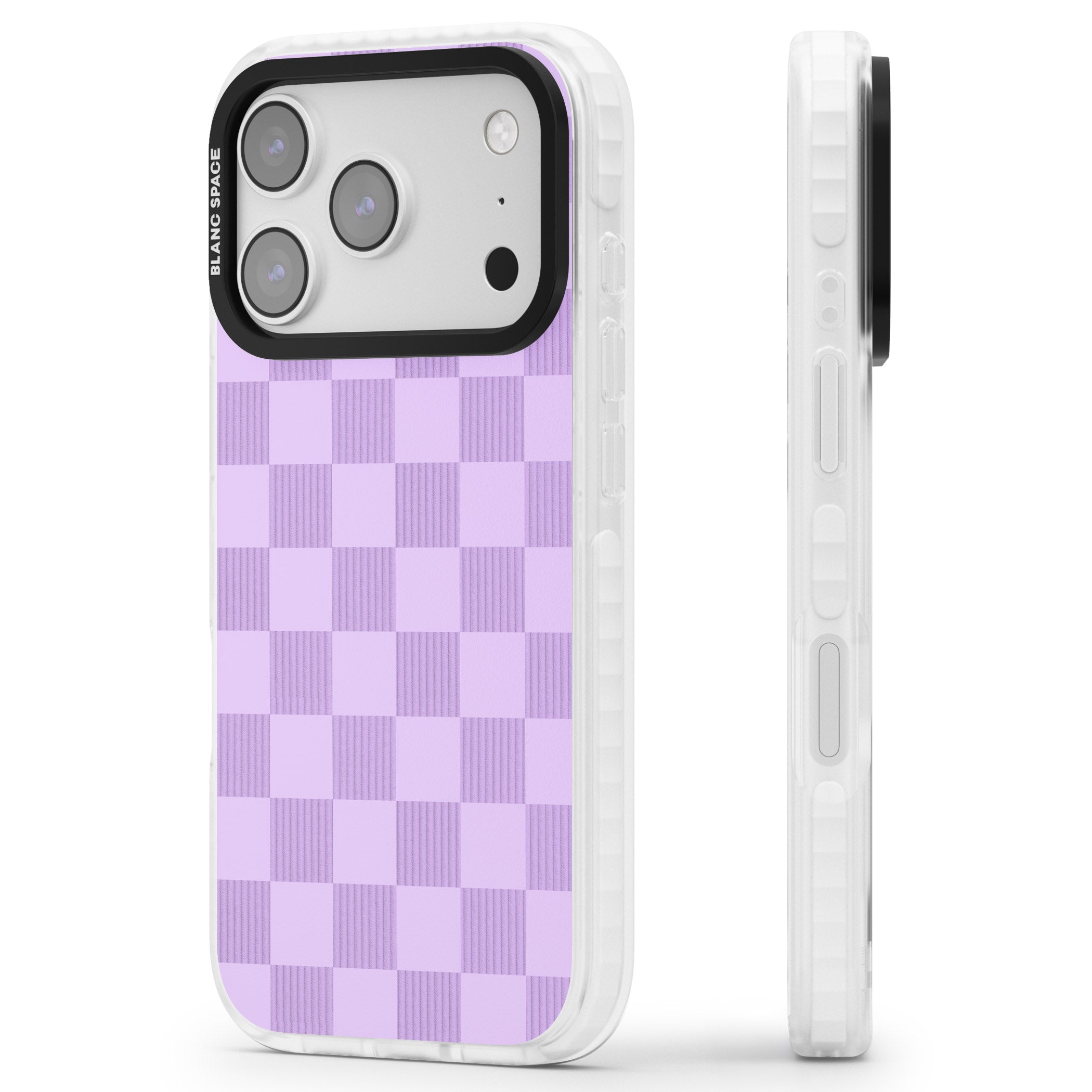 Lilac Checkered iPhone 17 Pro Impact Clear Phone Case Side Profile