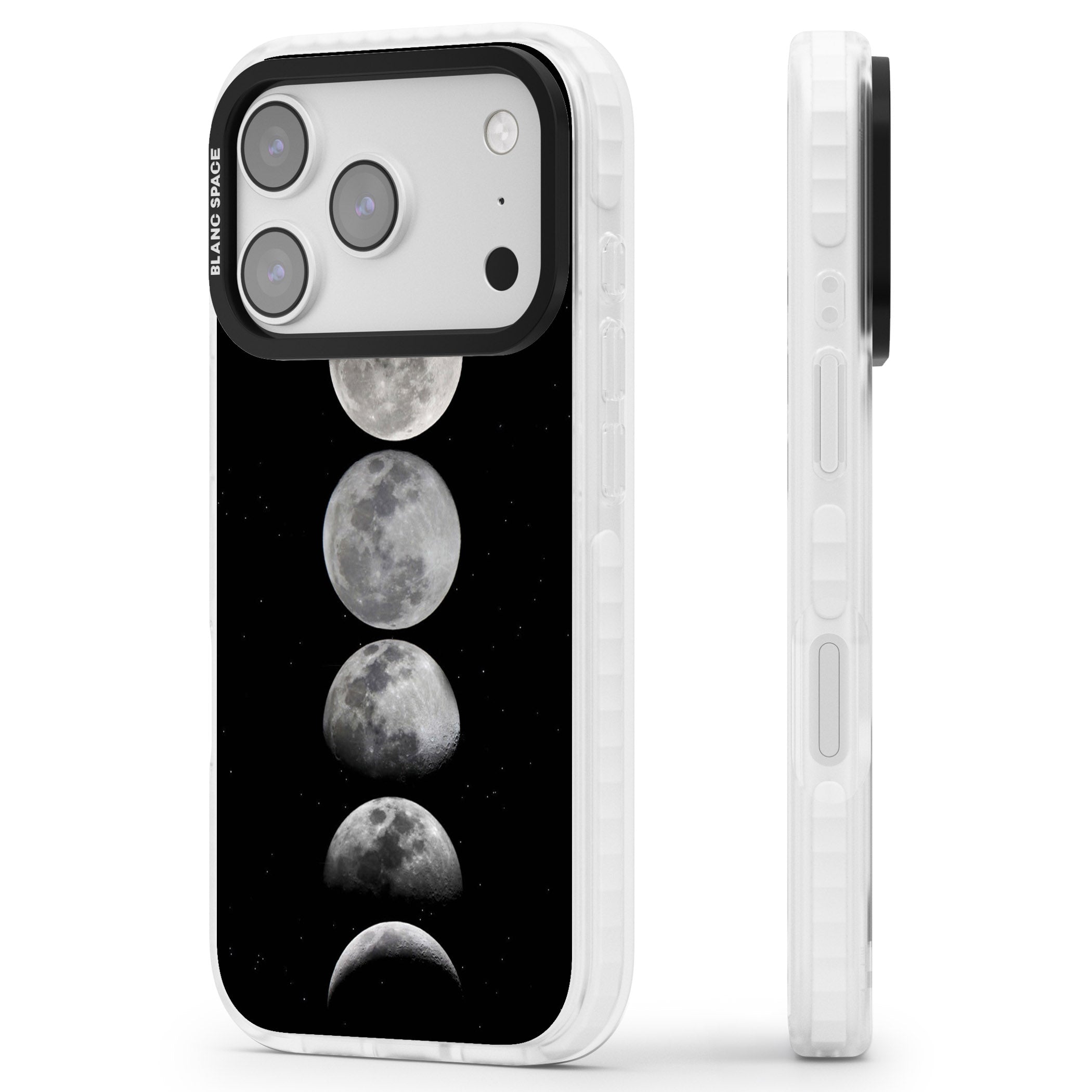 Phases Of The Moon iPhone 17 Pro Impact Clear Phone Case Side Profile