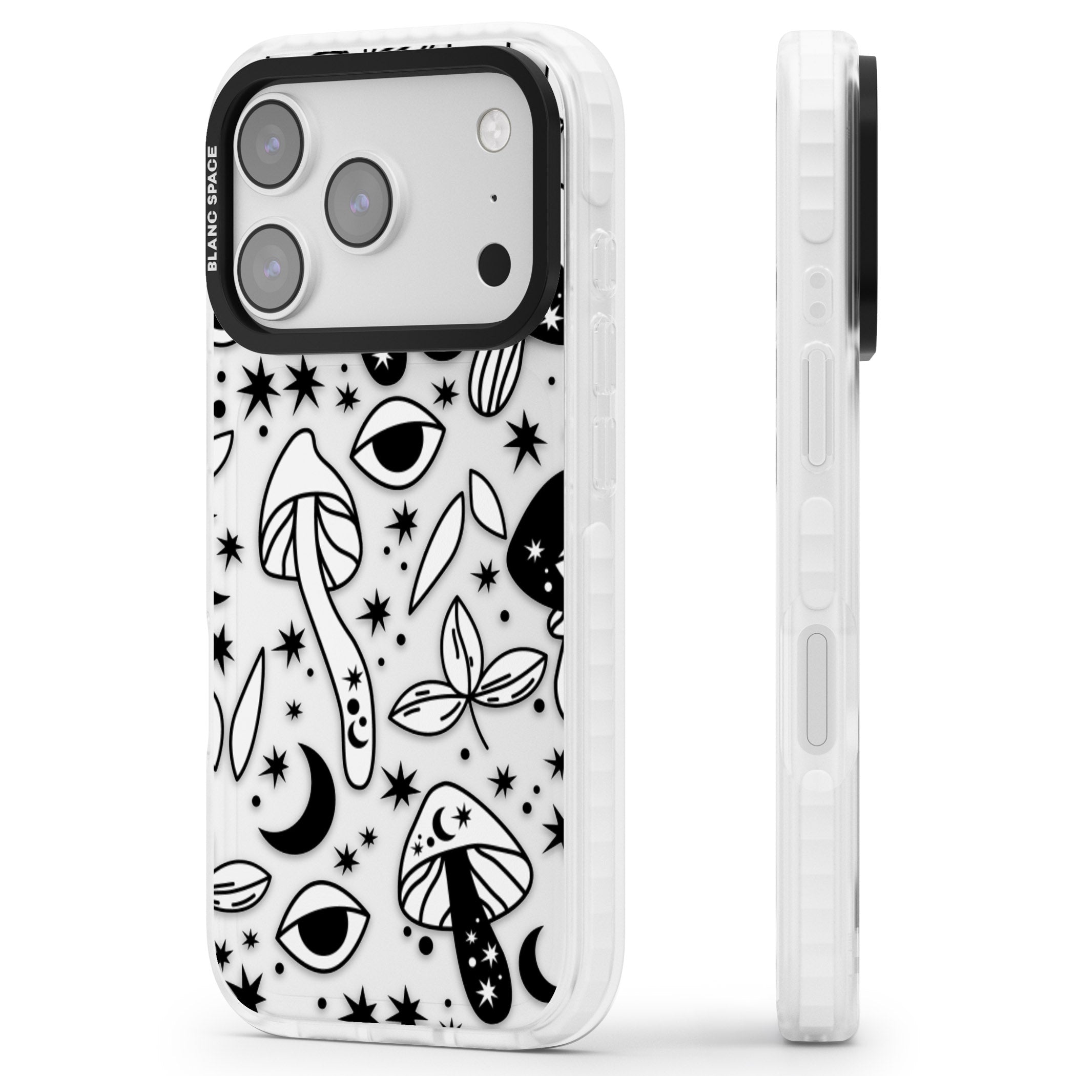 Mystic Mushrooms Pattern iPhone 17 Pro Impact Clear Phone Case Side Profile