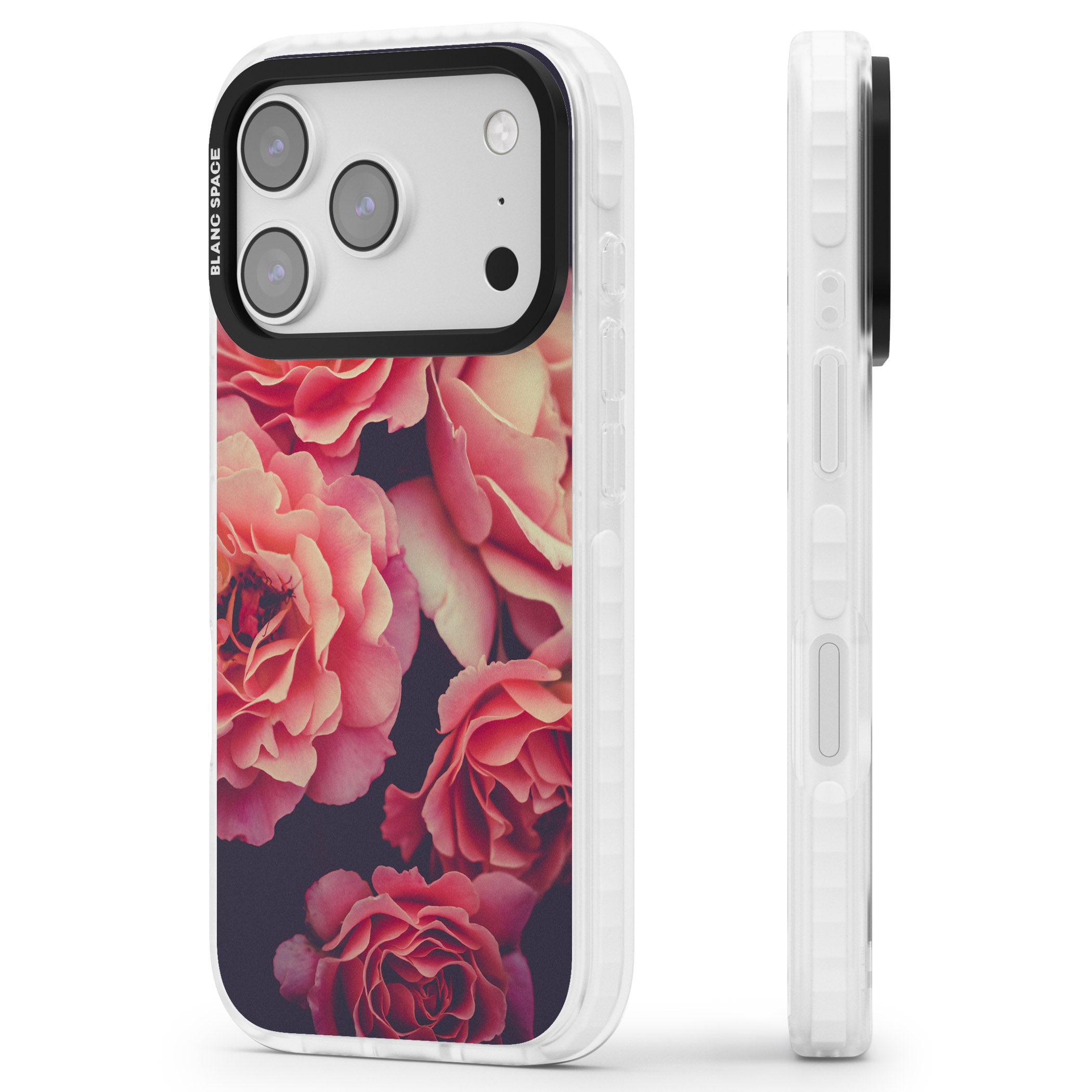 Midnight Rose Bloom iPhone 17 Pro Impact Clear Phone Case Side Profile