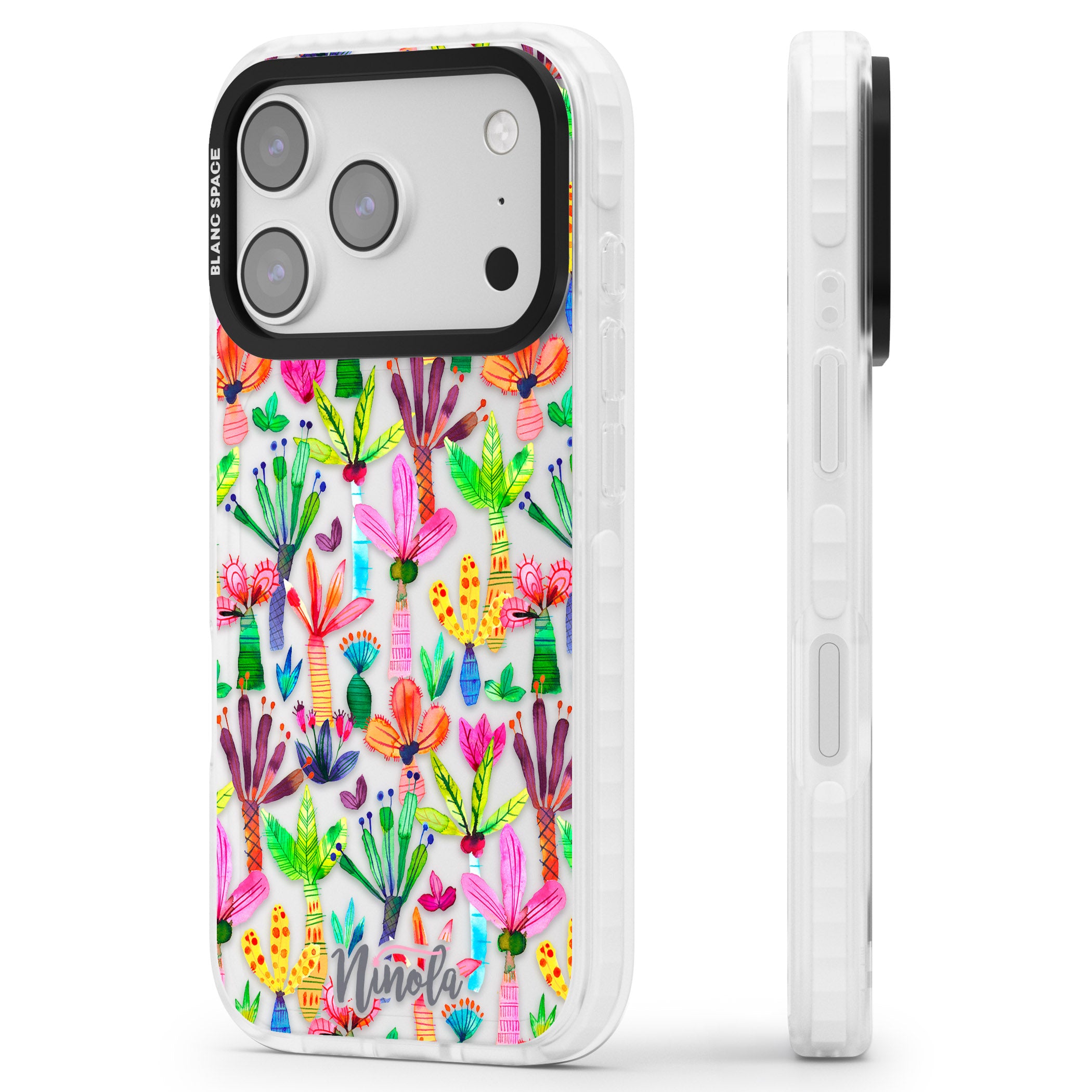 Tropical Botanical iPhone 17 Pro Impact Clear Phone Case Side Profile