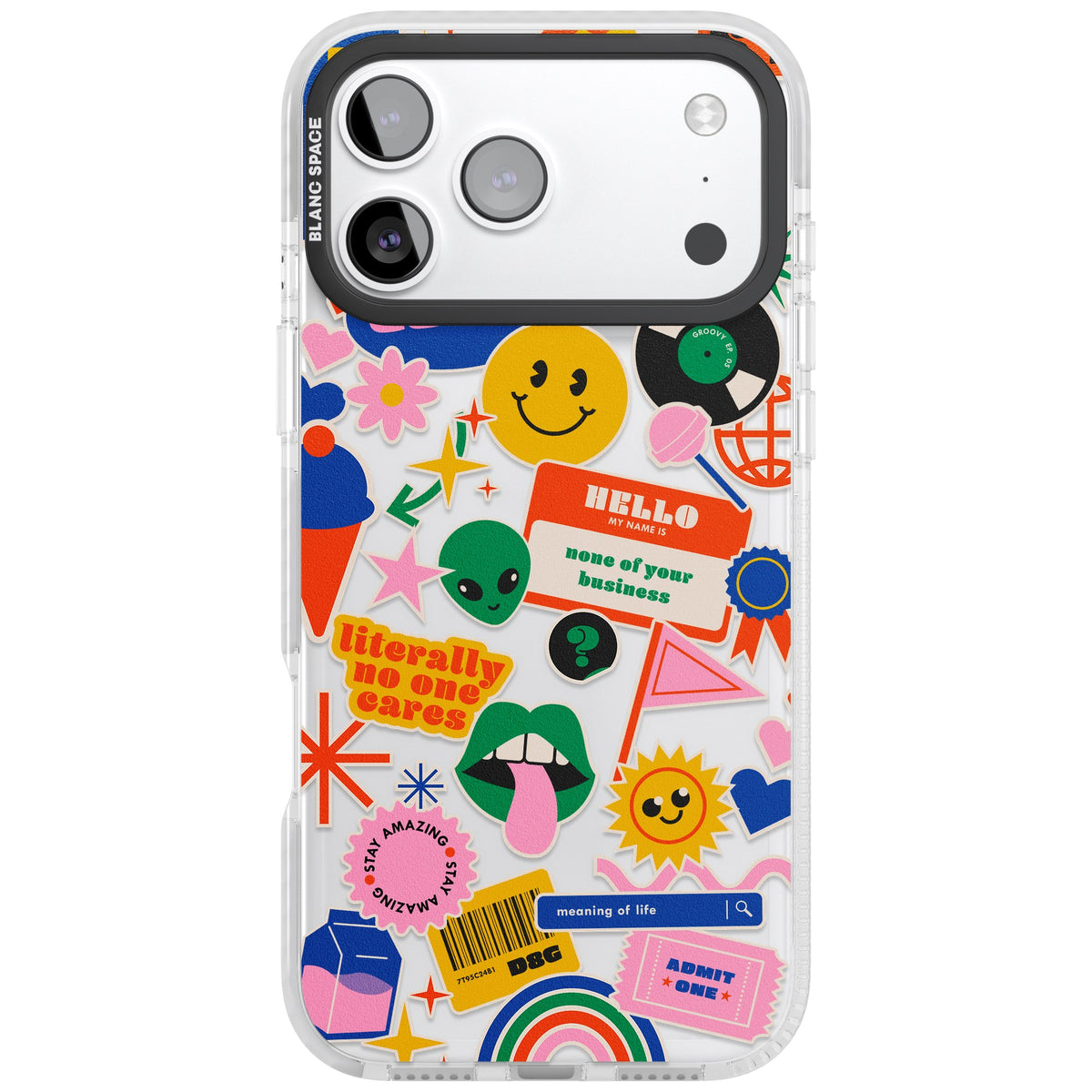 Nostalgic Sticker Vibes iPhone 17 Pro Max Impact Clear Phone Case front
