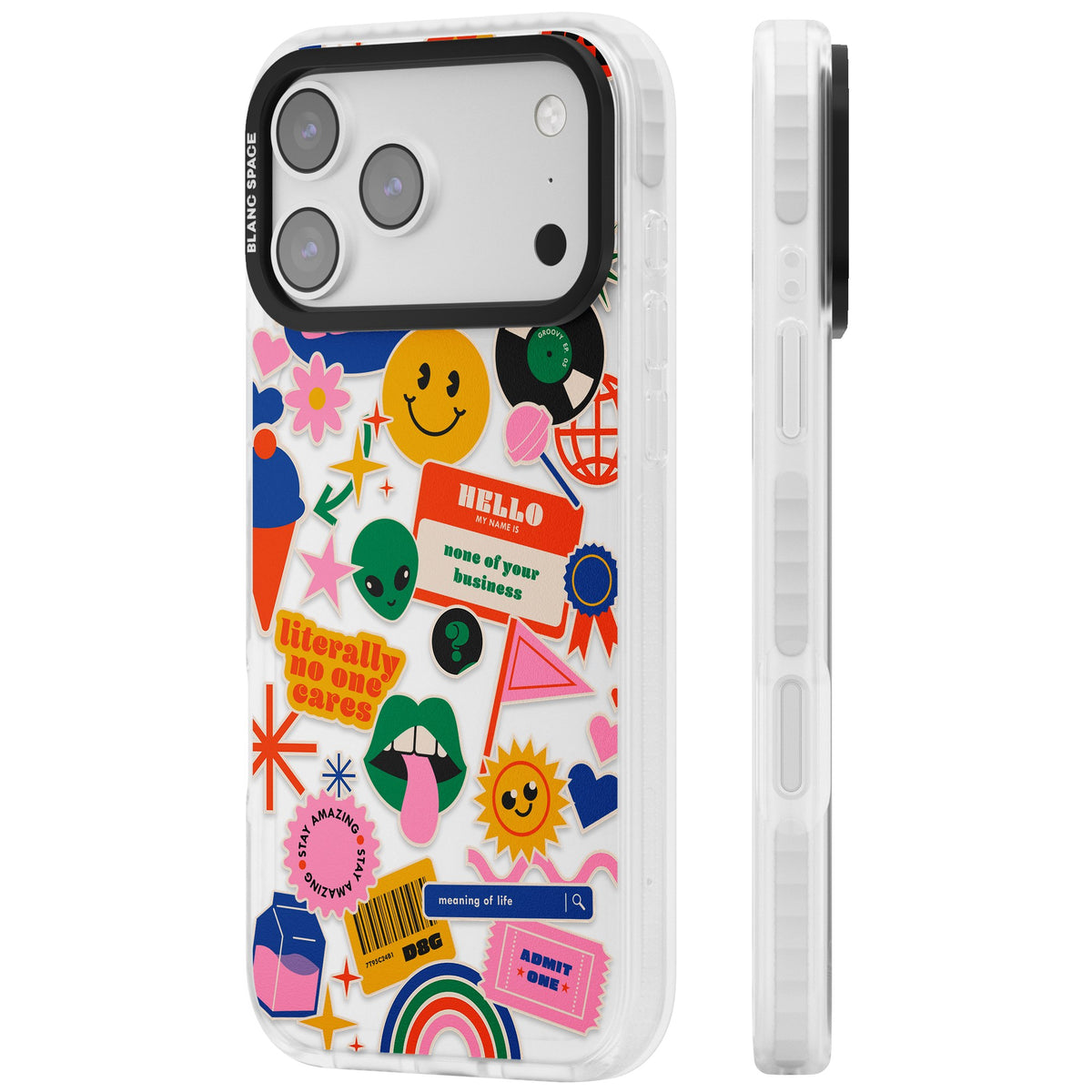 Nostalgic Sticker Vibes iPhone 17 Pro Max Impact Clear Phone Case side