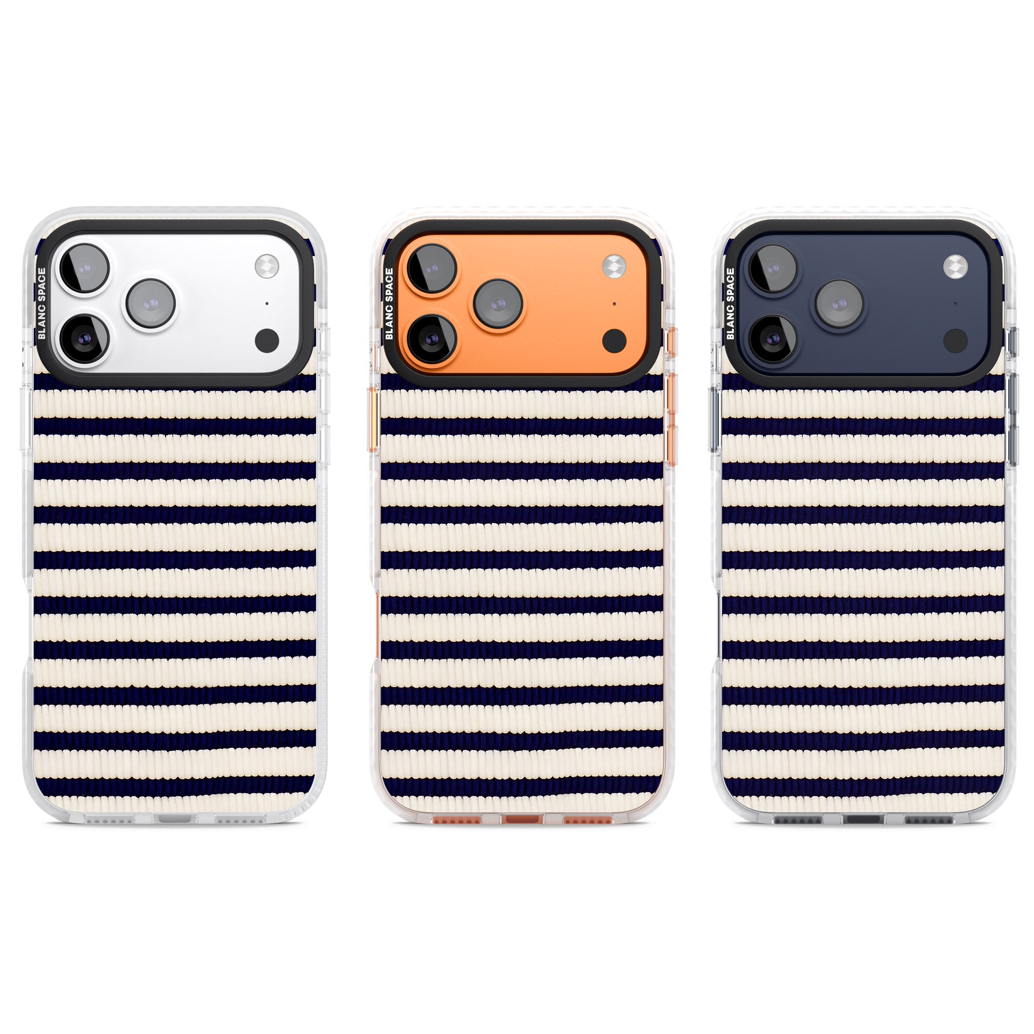 Navy & Cream Stripes iPhone 17 Pro Impact Clear Phone Case APT Impact Protection