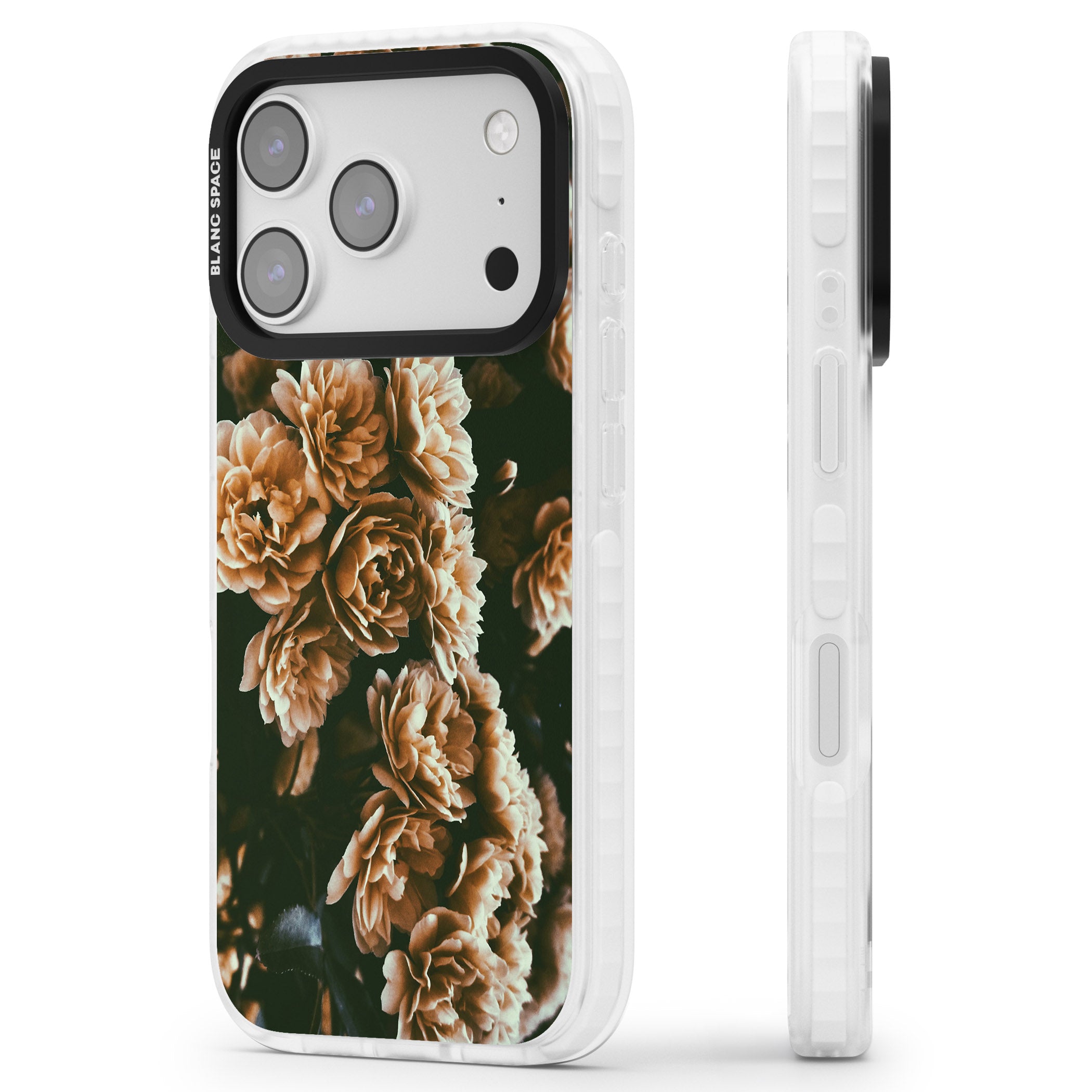 Moody Peony iPhone 17 Pro Impact Clear Phone Case Side Profile
