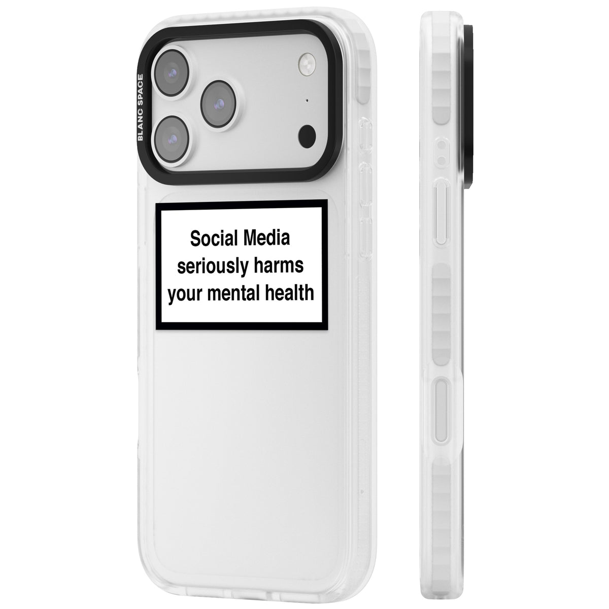 Social Media Harms iPhone 17 Pro Max Impact Clear Phone Case side