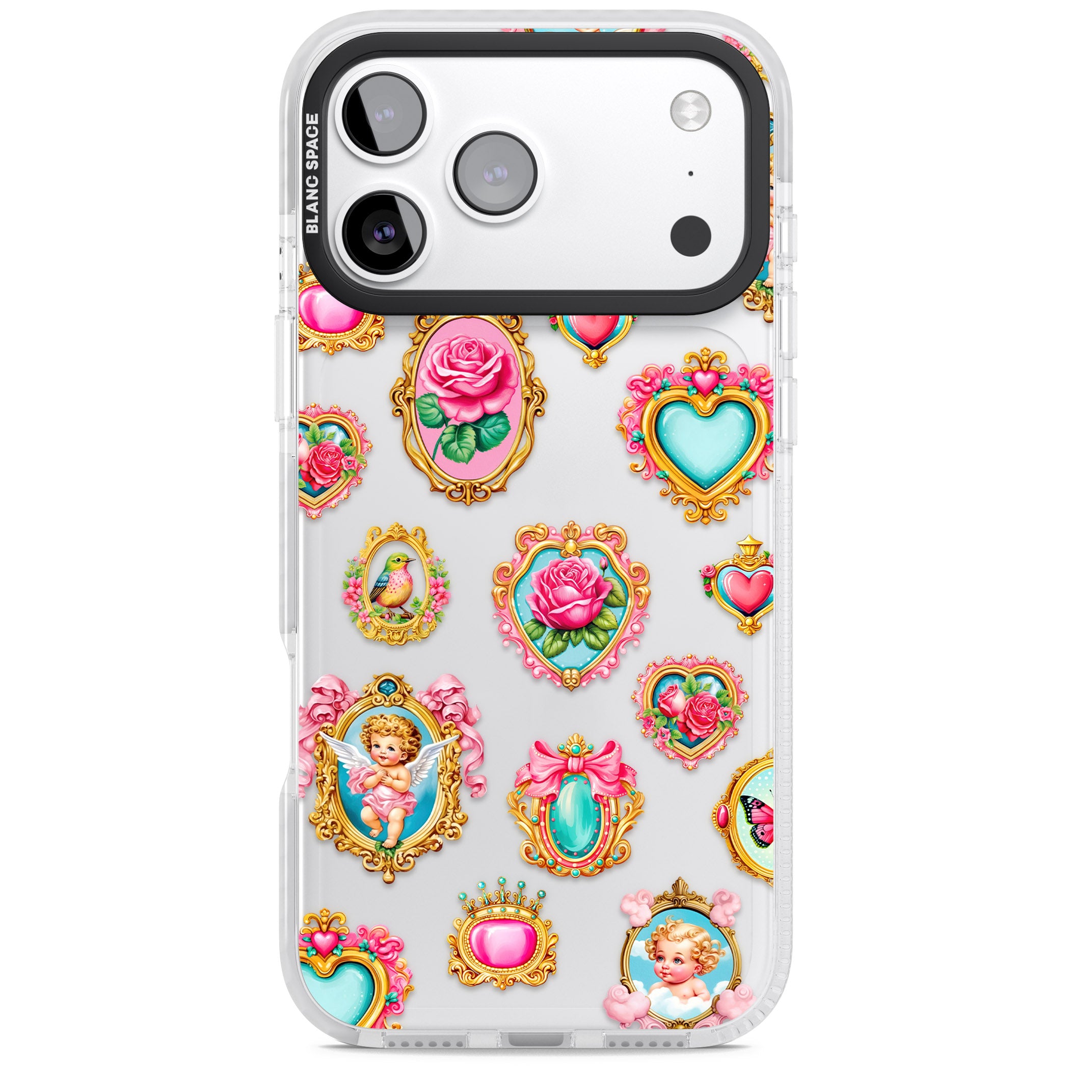 Angelcore Hearts Frames iPhone 17 Pro Impact Clear Phone Case