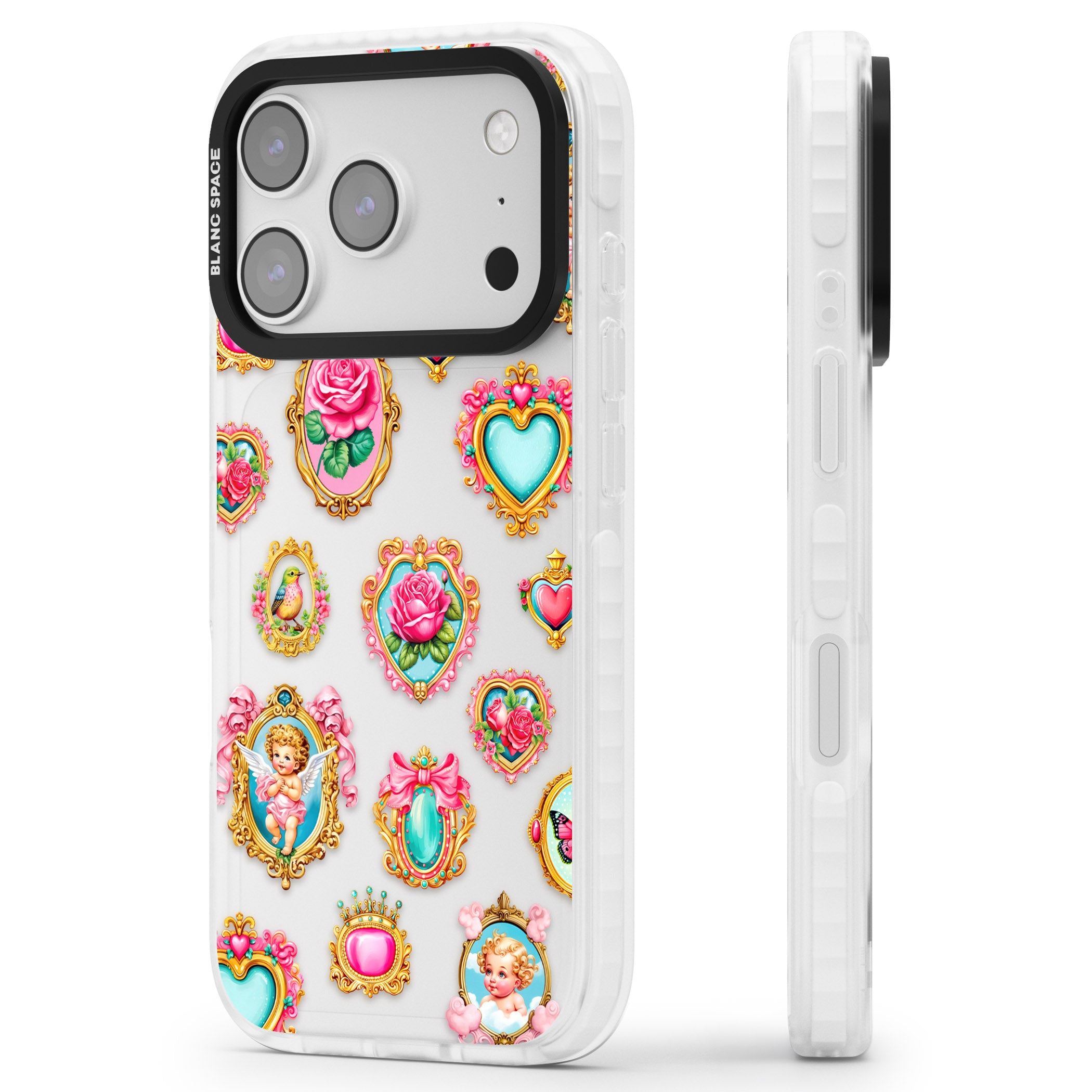 Angelcore Hearts Frames iPhone 17 Pro Impact Clear Phone Case Side Profile