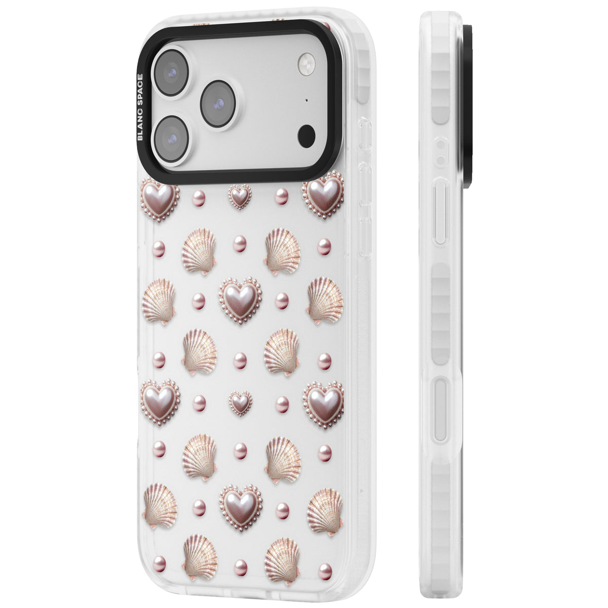 Pearl Hearts iPhone 17 Pro Max Impact Clear Phone Case side