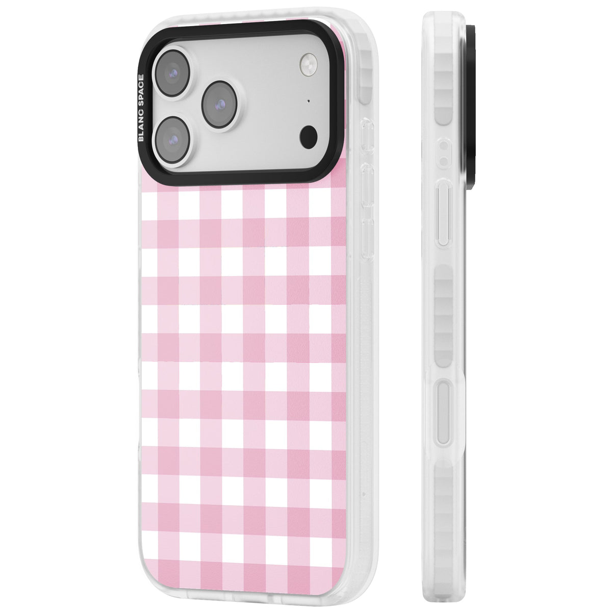 Pink Gingham iPhone 17 Pro Max Impact Clear Phone Case side