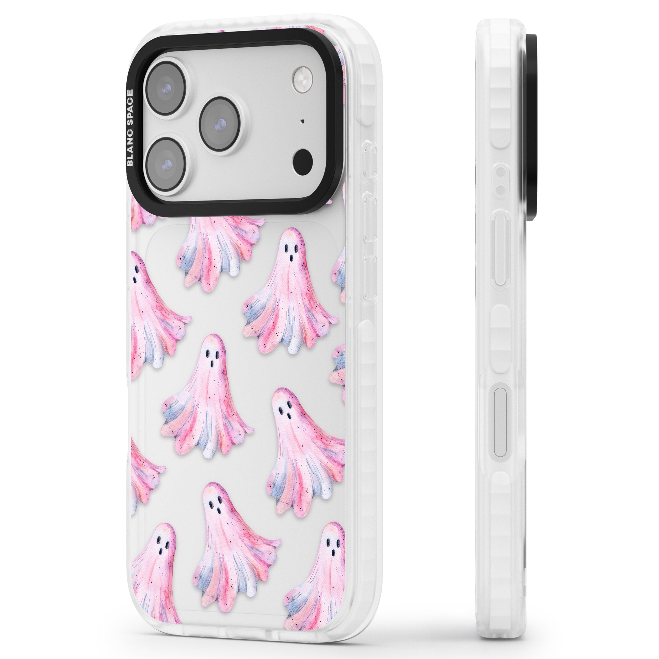 Pink Ghosts iPhone 17 Pro Impact Clear Phone Case Side Profile