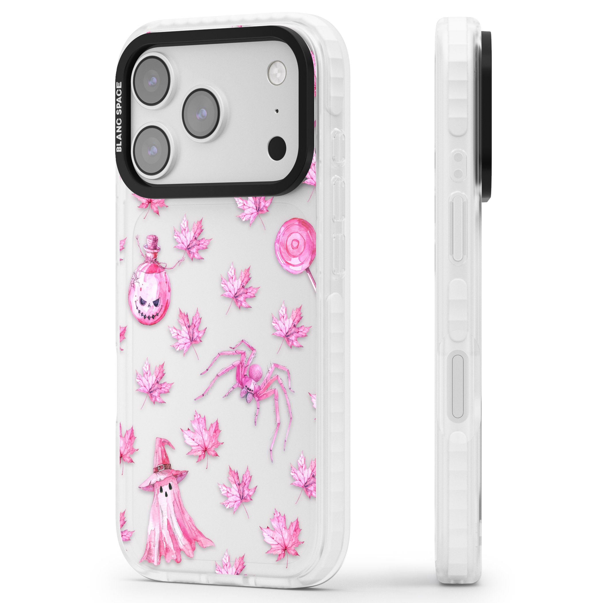 Pink Moon Maple iPhone 17 Pro Impact Clear Phone Case Side Profile