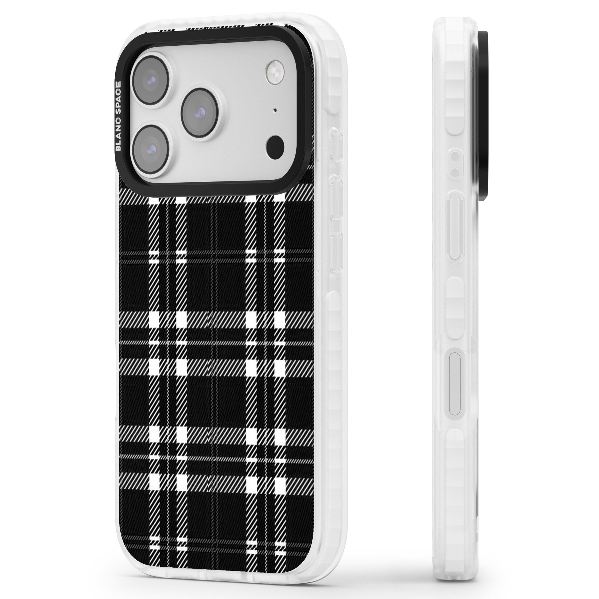 Divine Black Plaid iPhone 17 Pro Impact Clear Phone Case Side Profile