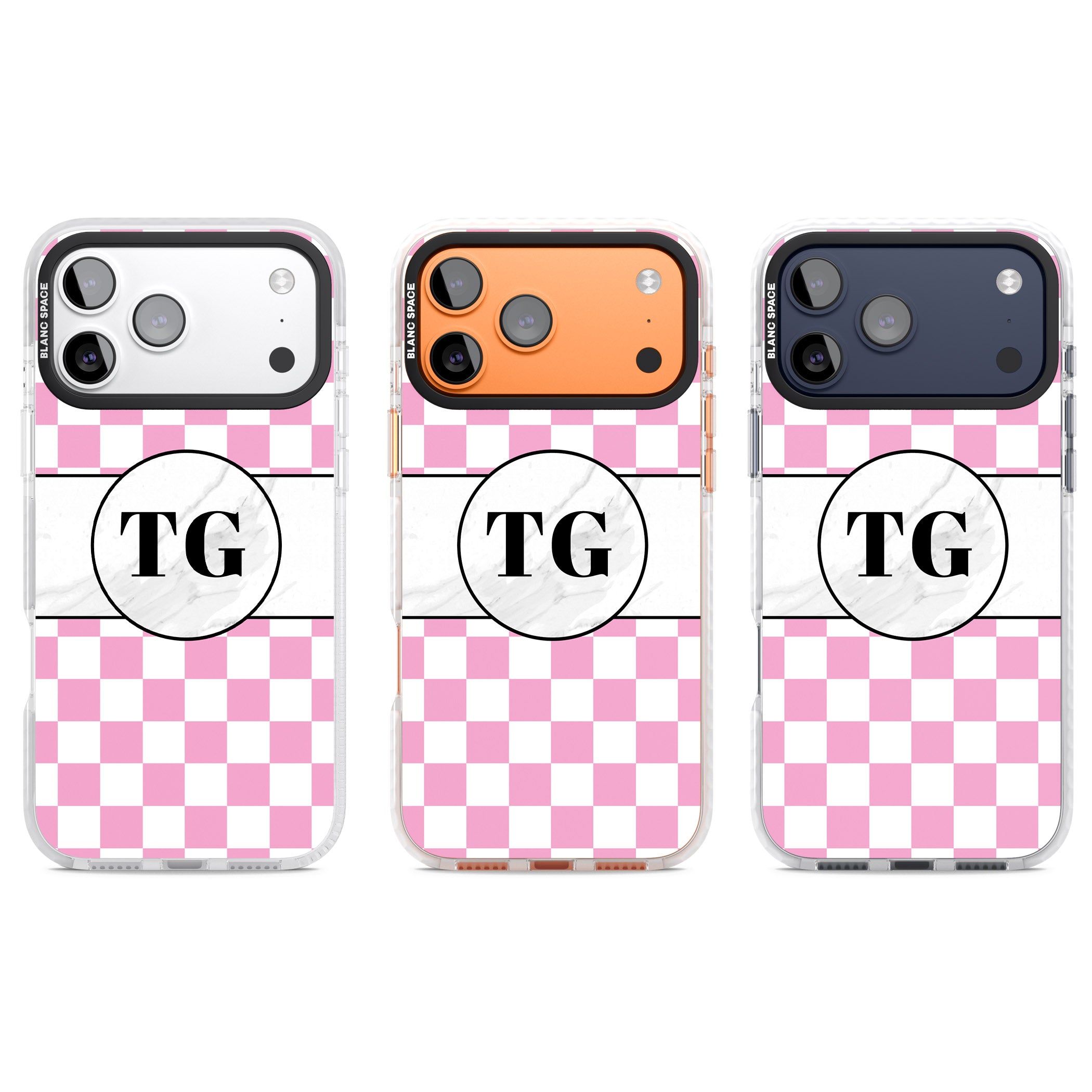 Personalised Monogrammed Pink Check iPhone 17 Pro Impact Clear Phone Case APT Impact Protection