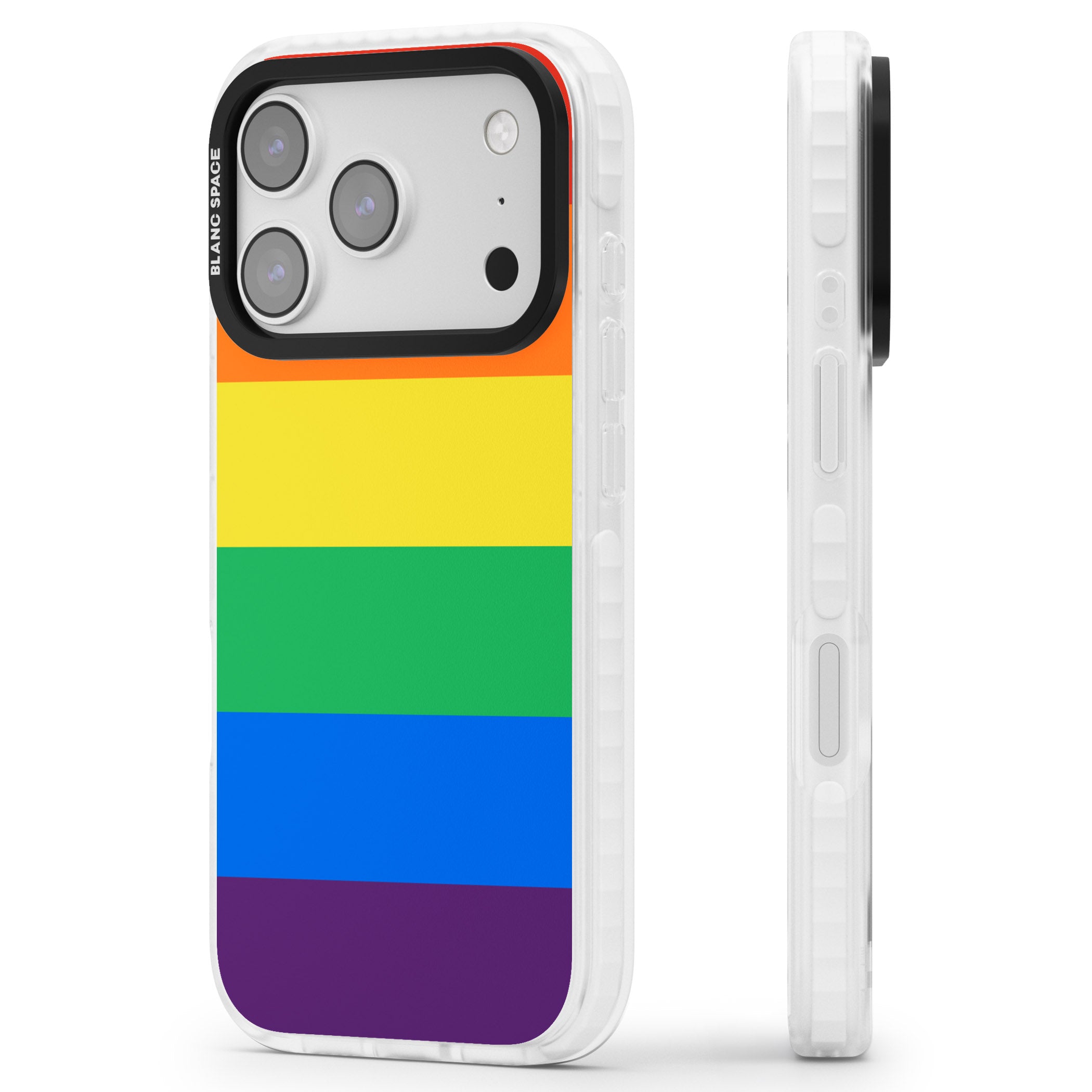 Rainbow Stripes iPhone 17 Pro Impact Clear Phone Case Side Profile