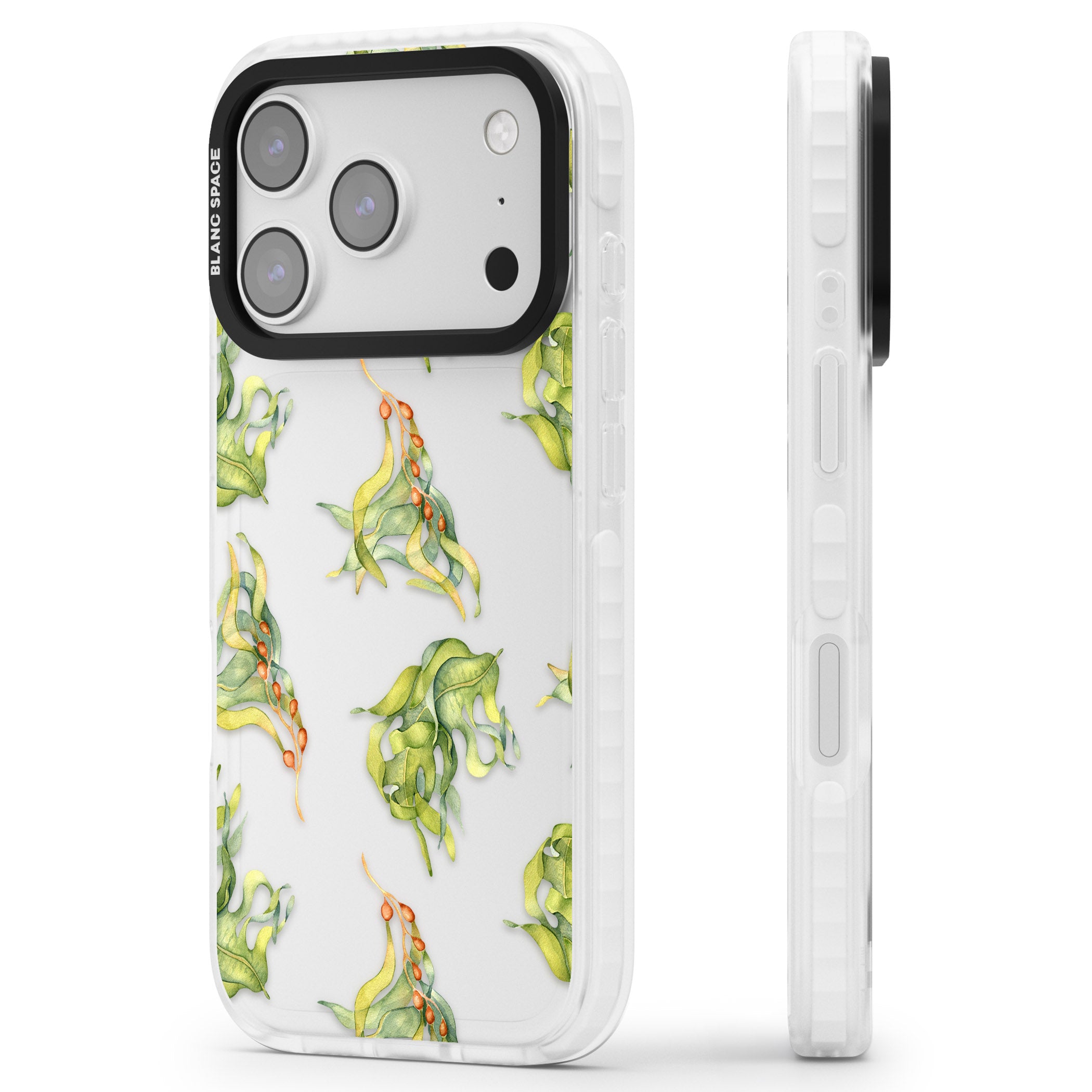 Flowing Seaweed Watercolor iPhone 17 Pro Impact Clear Phone Case Side Profile