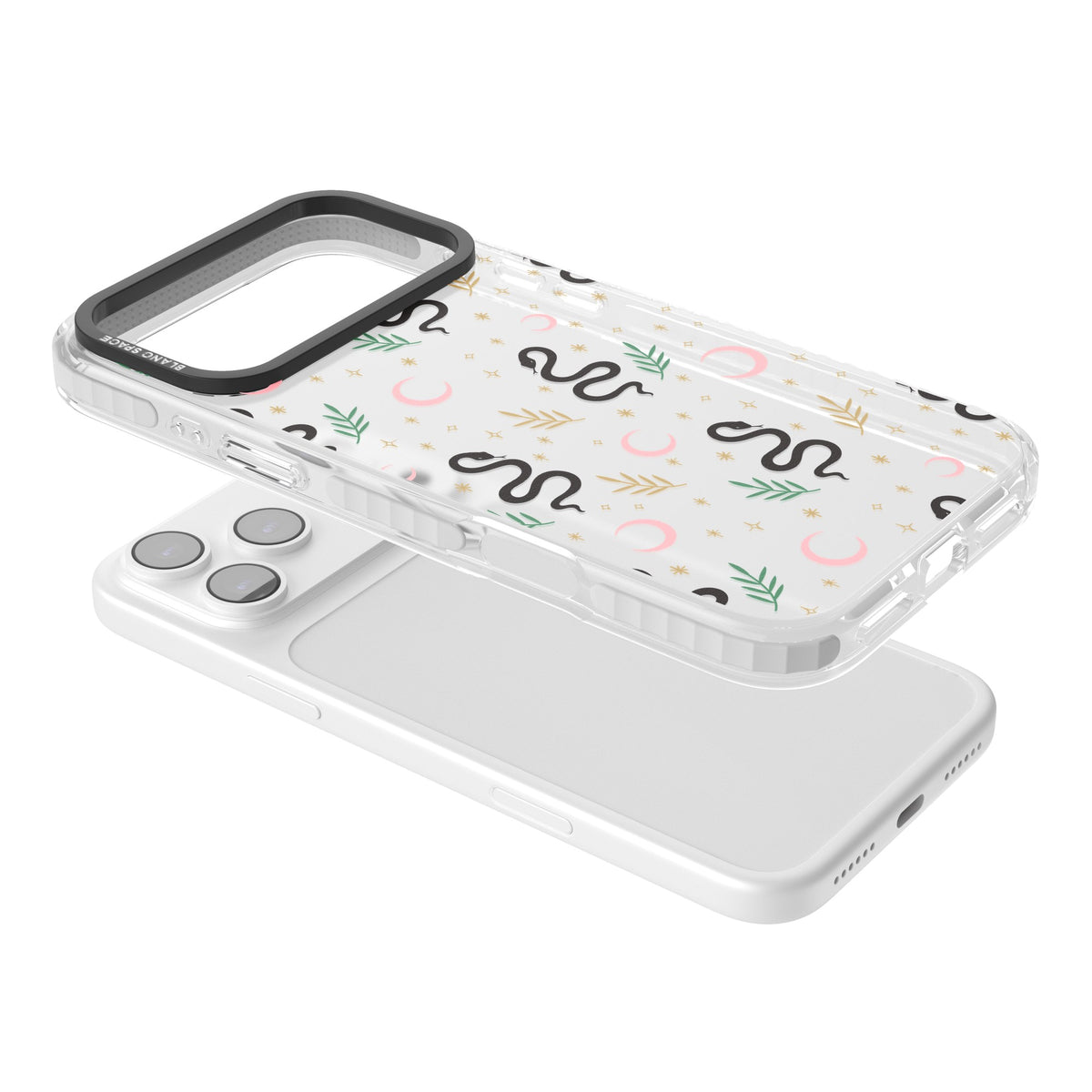Snakes & Moons iPhone 17 Pro Max Impact Clear Phone Case angled