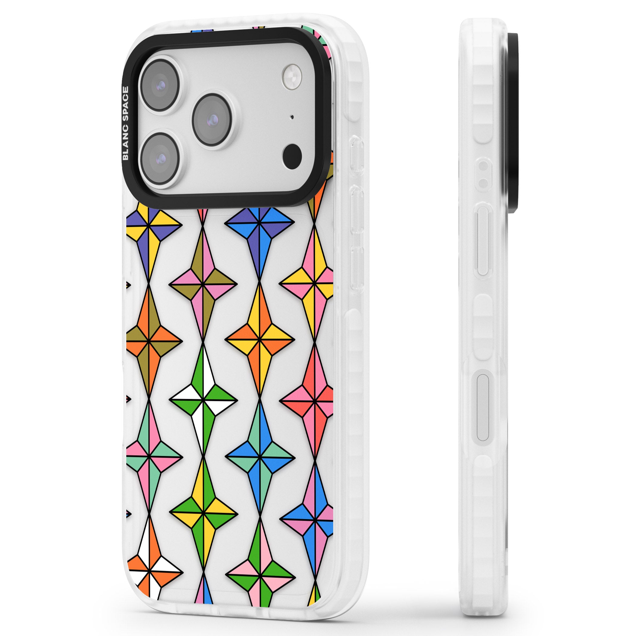 Multi Colour Stars Pattern iPhone 17 Pro Impact Clear Phone Case Side Profile