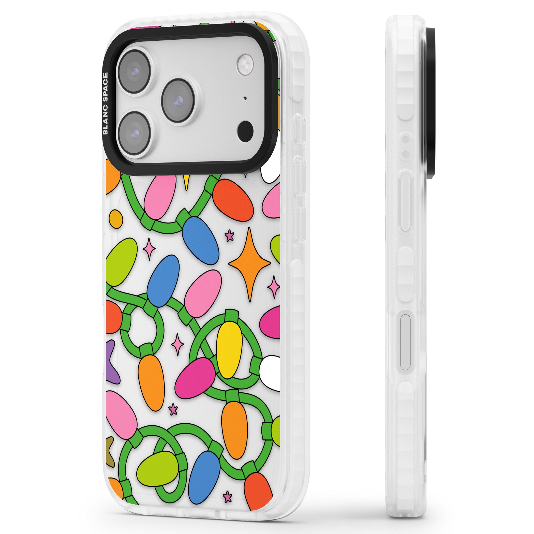 Festive Lights Pattern iPhone 17 Pro Impact Clear Phone Case Side Profile