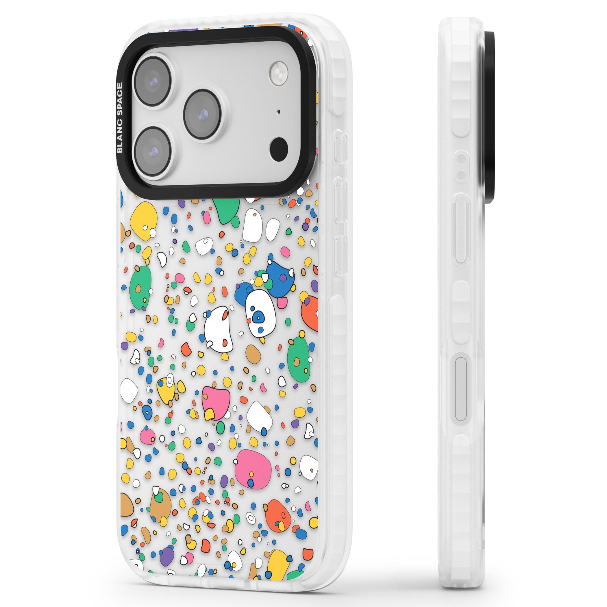 Colourful Confetti Pebbles iPhone 17 Pro Impact Clear Phone Case Side Profile