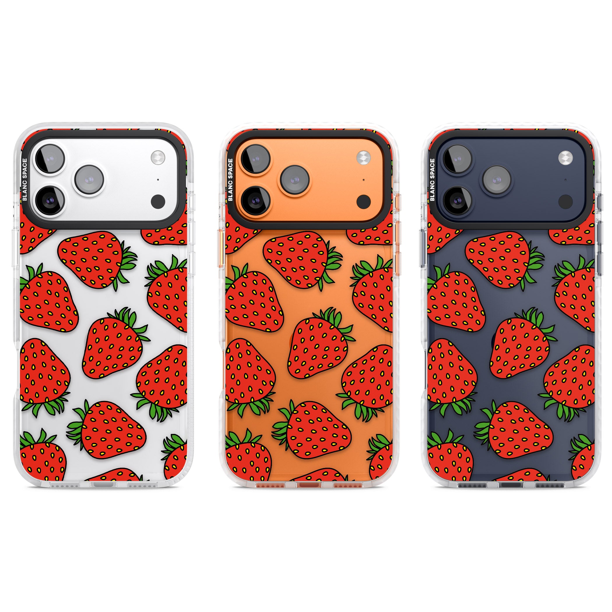 Strawberry Pattern iPhone 17 Pro Impact Clear Phone Case APT Impact Protection
