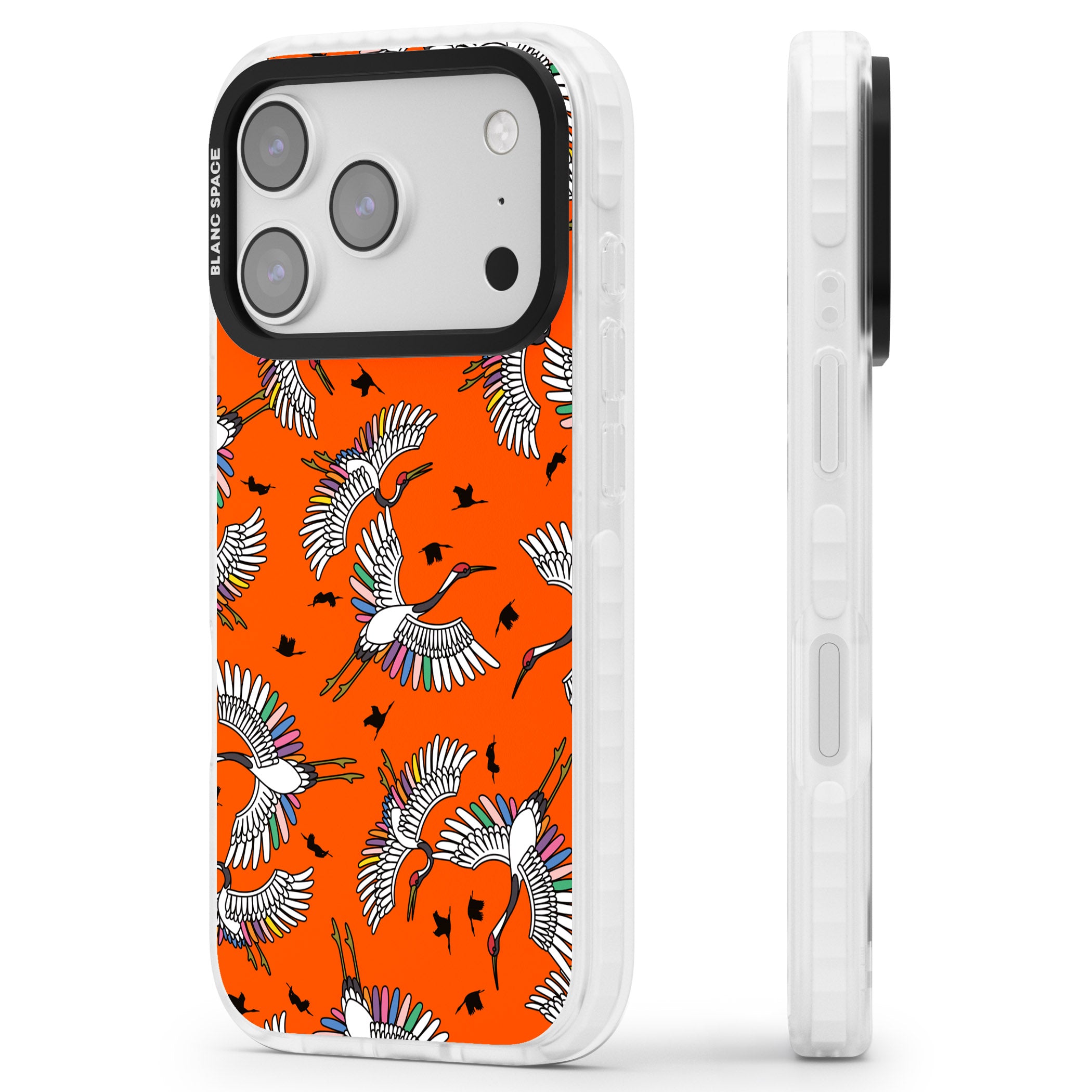 Colourful Crane Pattern (Orange) iPhone 17 Pro Impact Clear Phone Case Side Profile