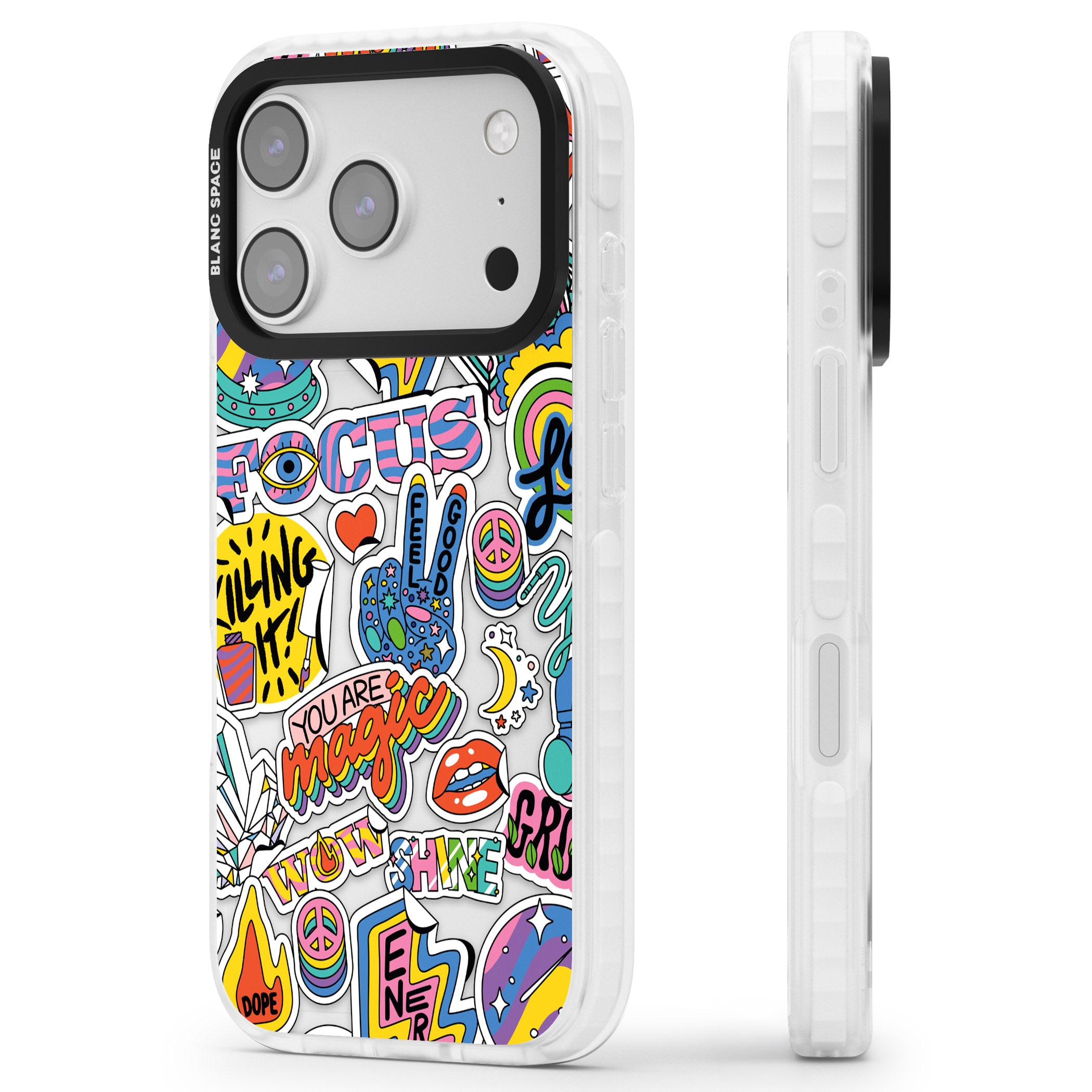 Magic Sticker Collage iPhone 17 Pro Impact Clear Phone Case Side Profile