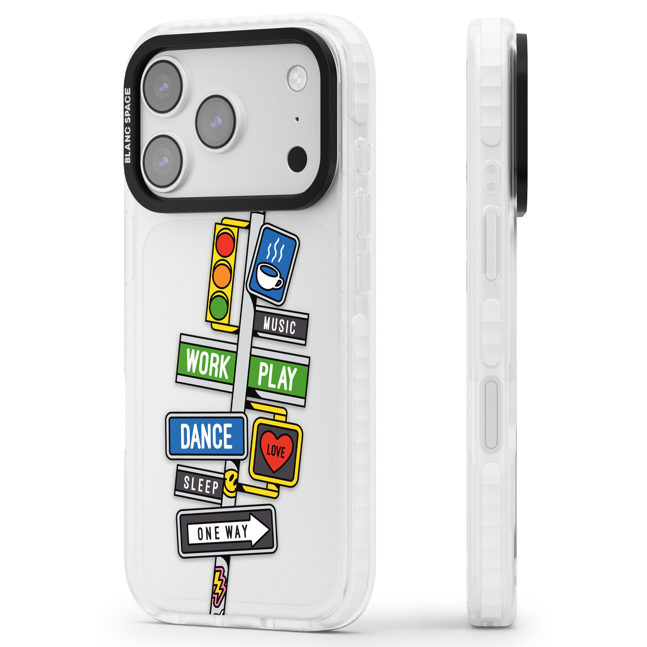 Mood Street Signs iPhone 17 Pro Impact Clear Phone Case Side Profile